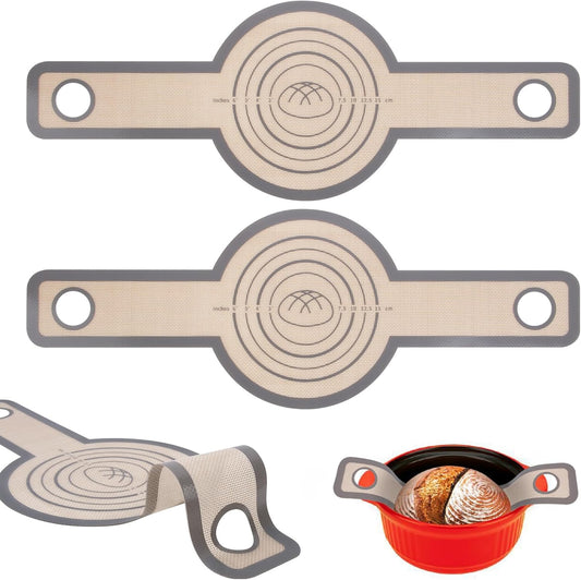 Philorn Silicone Bread Sling for Dutch Oven 2 Pcs, Reusable Silicone Bread Baking Mat With Extra Long Handles Non-Stick & Easy to Clean for Transfer Sourdough, Round