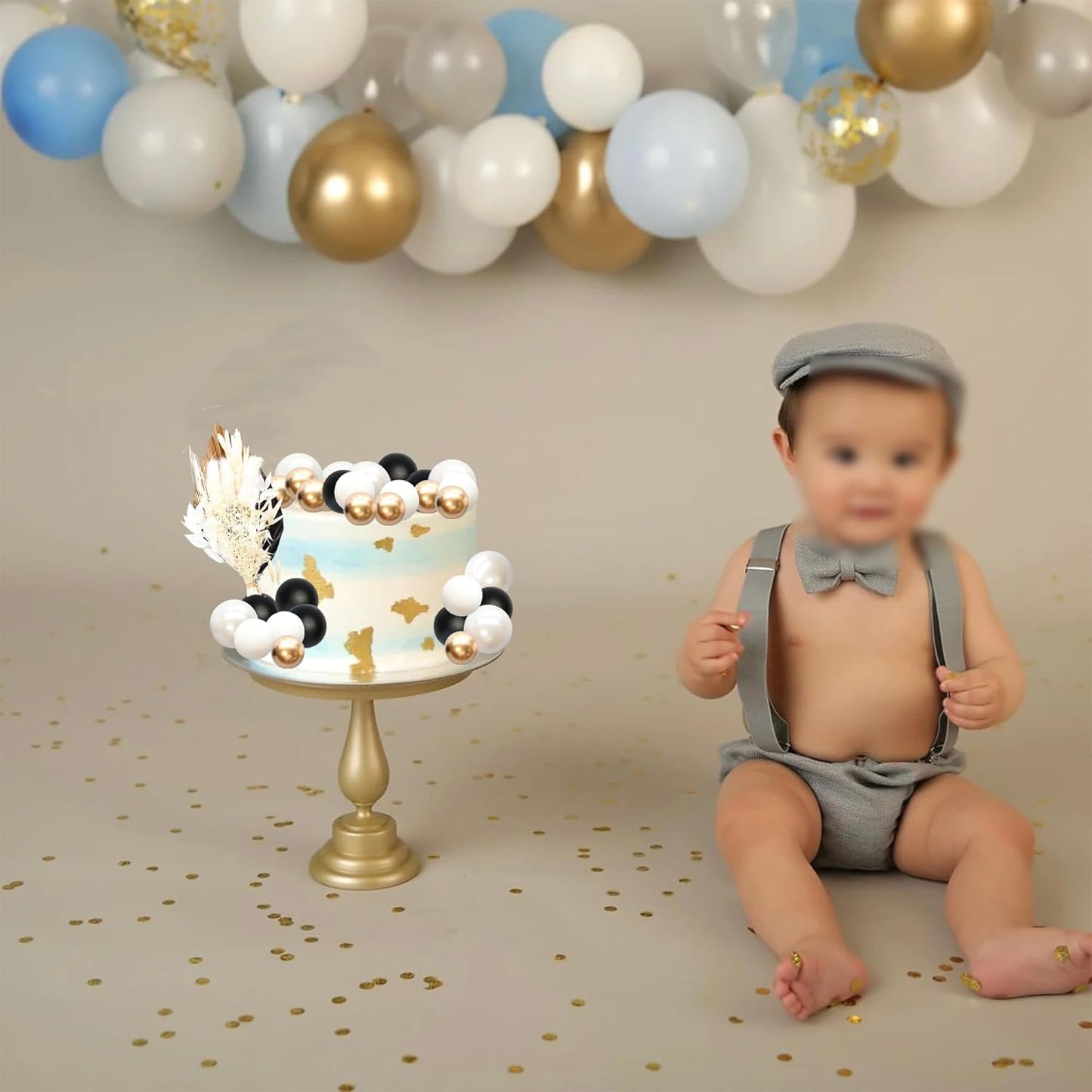 Gyufise 21 Pack Flower Boho Cake Topper Ball Cake Decorations Palm Leaves Plants Cake Decor for Girl Bohemian Princess Theme Wedding Baby Shower Birthday Party Supplies White Gold