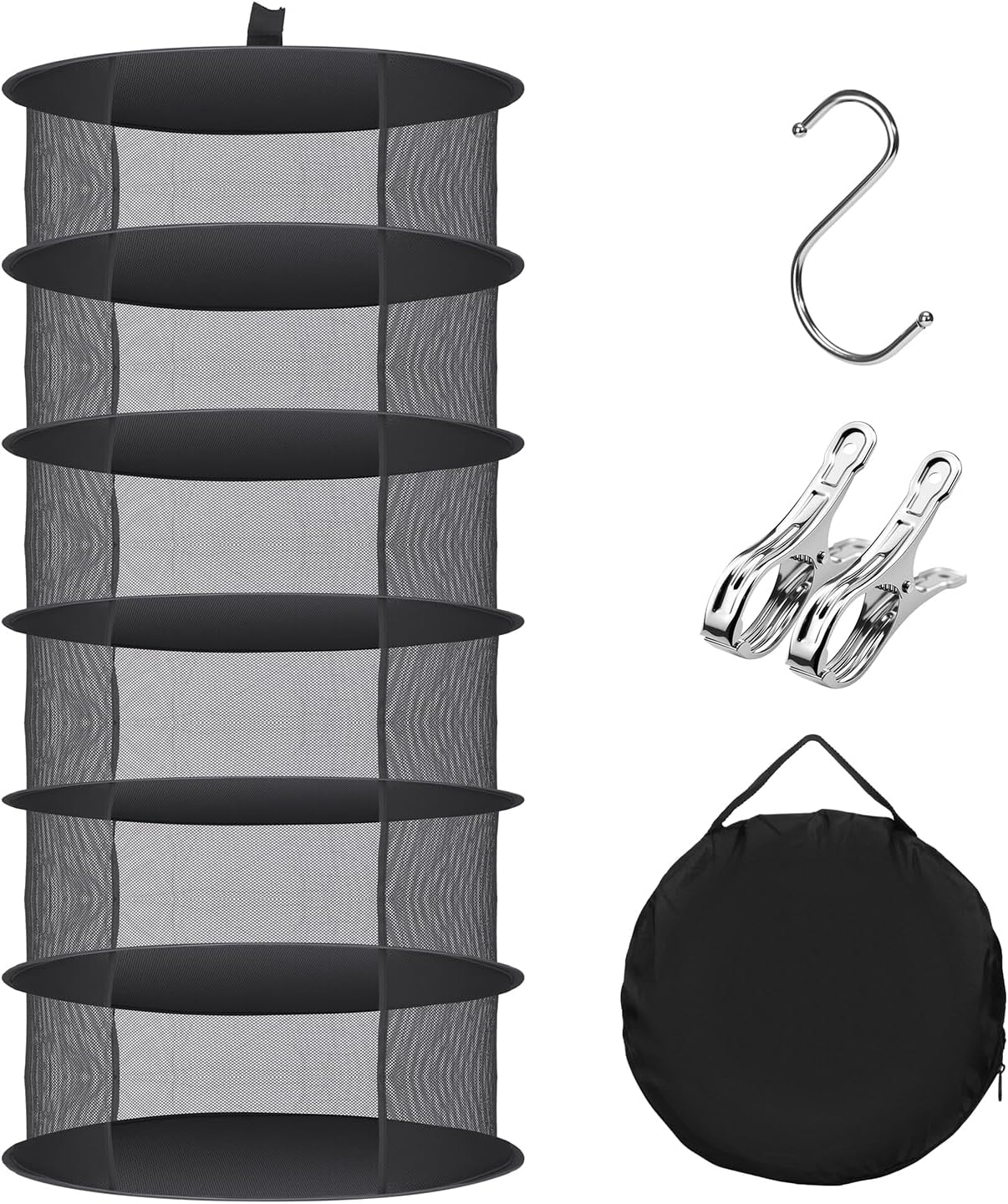 Herb Drying Rack Hanging Collapsible Drying Net for Garden Hydroponic Plant, Flowers, Herbs,Dry Mesh Folding Dryer(6 Layer)