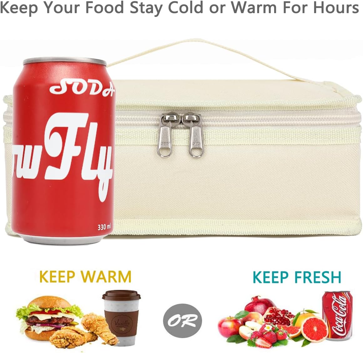 FlowFly Small Insulated Lunch box Portable Soft Bag Mini Cooler Thermal Meal Tote Kit with Handle for Work & School, Beige