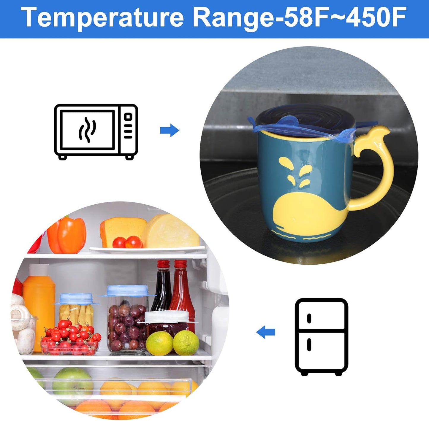 Patelai 24 Pieces Silicone Stretch Can Lids Reusable Expandable Jar Lid Soda Beer Cans Round Elastic Container Food Storage Covers for Mug Cup Small Bowl Fruits Vegetables Storage