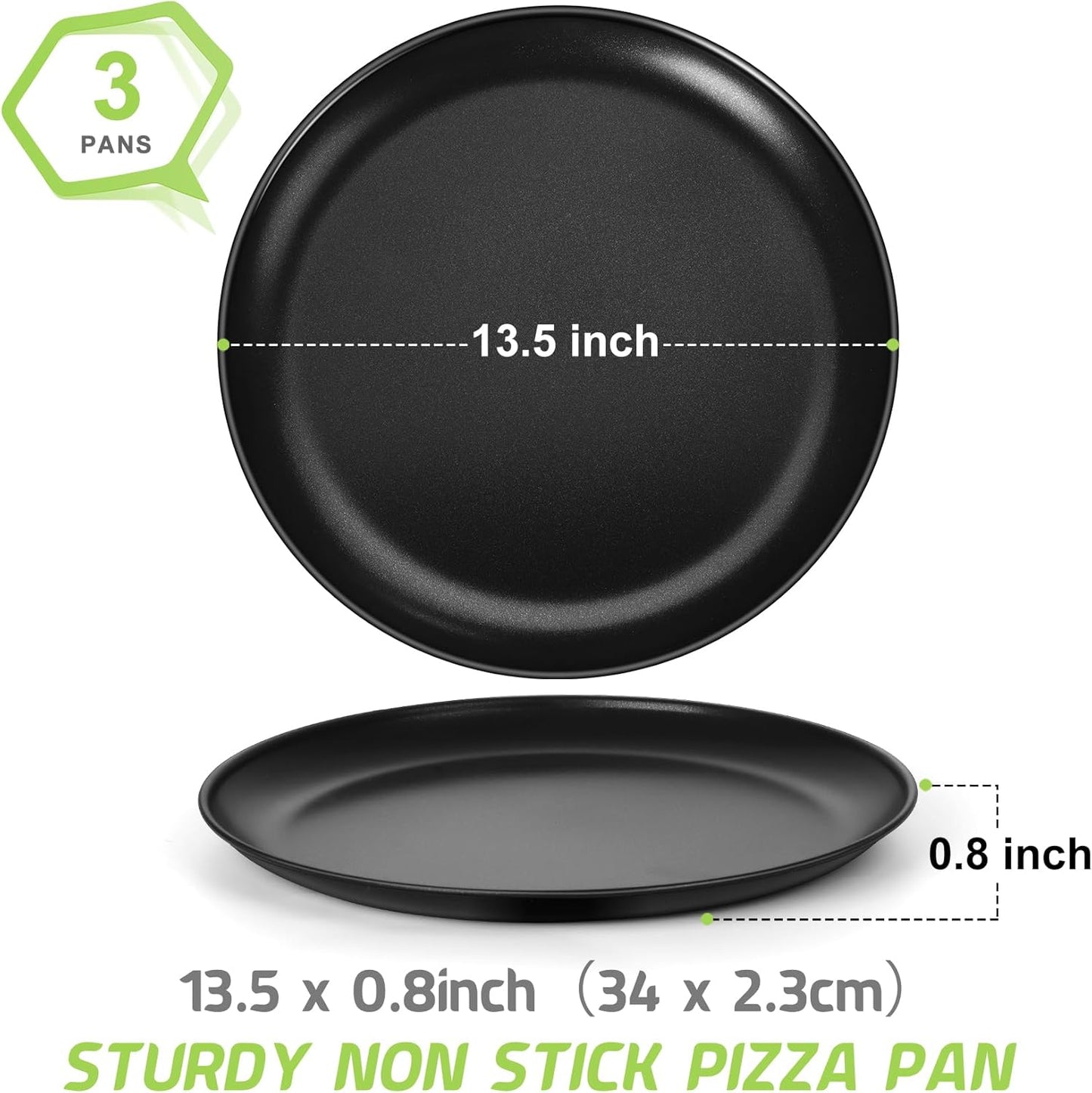 P&P CHEF 13.5 Inch Pizza Pan, 3 Pieces Stainless Steel Round Pizza Tray Dish Plate For Oven Baking Roasting, Healthy & Heavy Duty, Rust Free & Dishwasher Safe -Black
