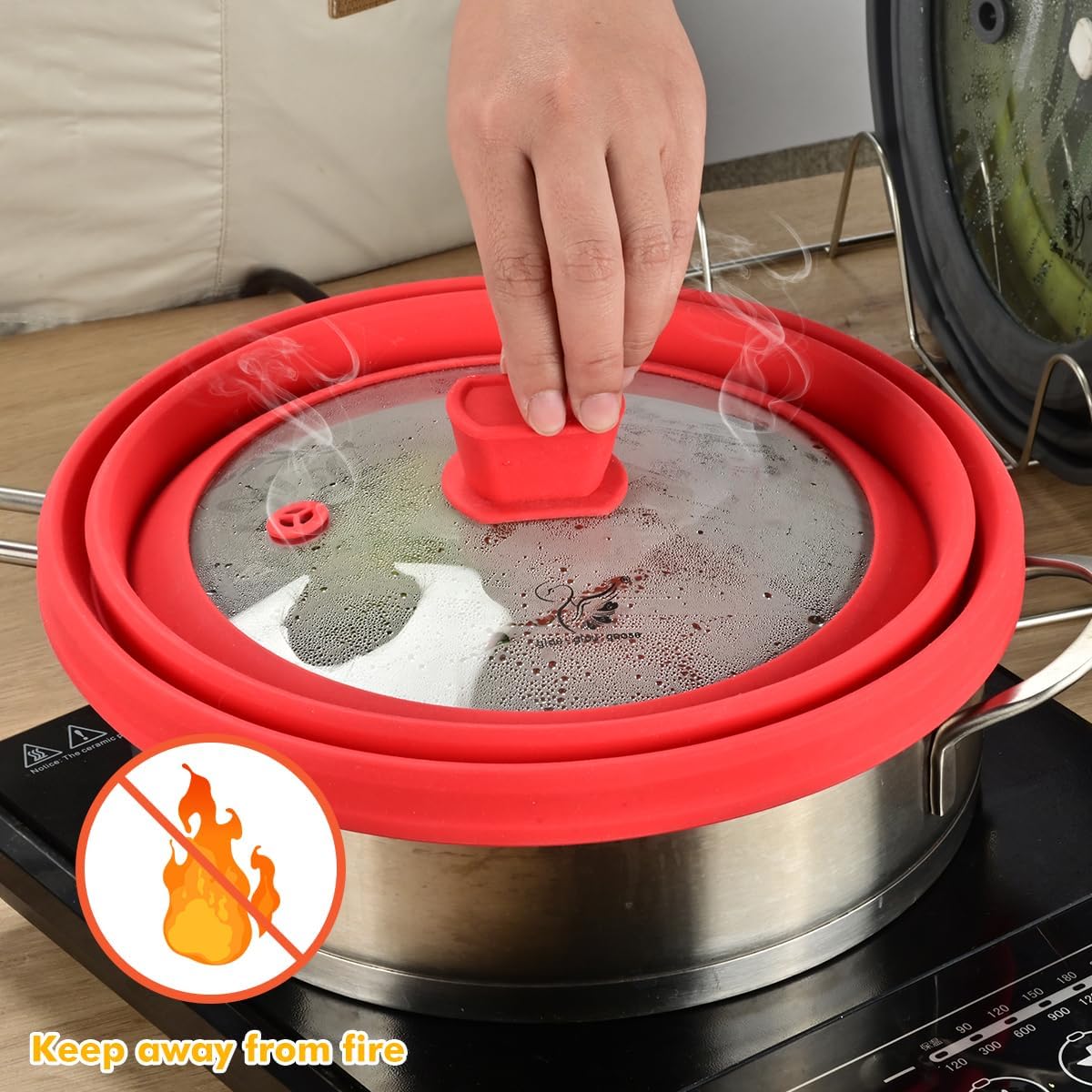Microwave Splatter Cover Glass with Collapsible Silicone for Food Cover Plate Cover 10.8 inch with Anti-Scalding Gloves