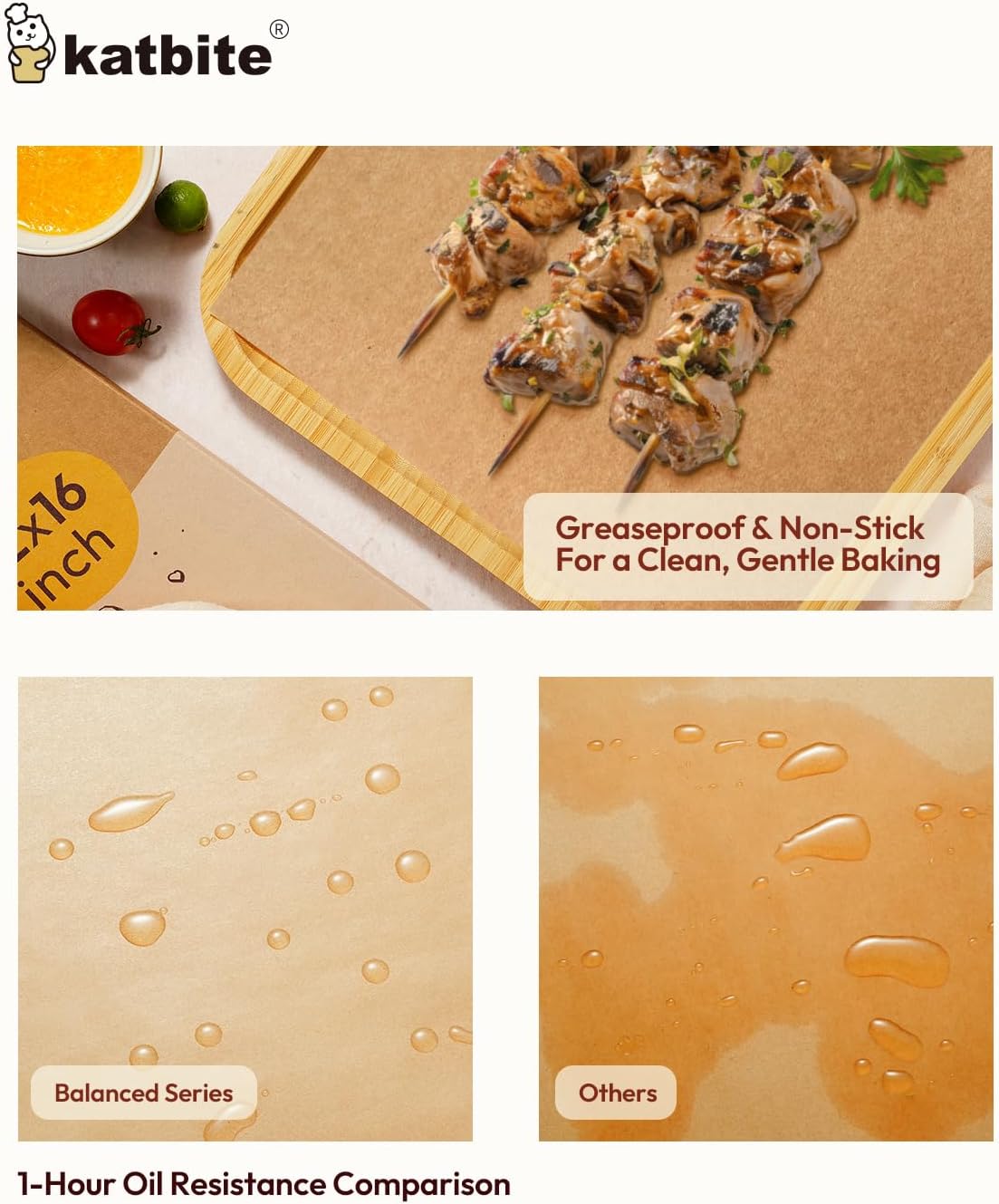 Katbite 220 Pcs Parchment Paper Sheets, 12x16 Inches Unbleached Baking Paper Non-Stick for Gently Baking, Pre-cut Parchment Paper Suitable for Baking, Cooking,Air Fryer [Balanced Series]