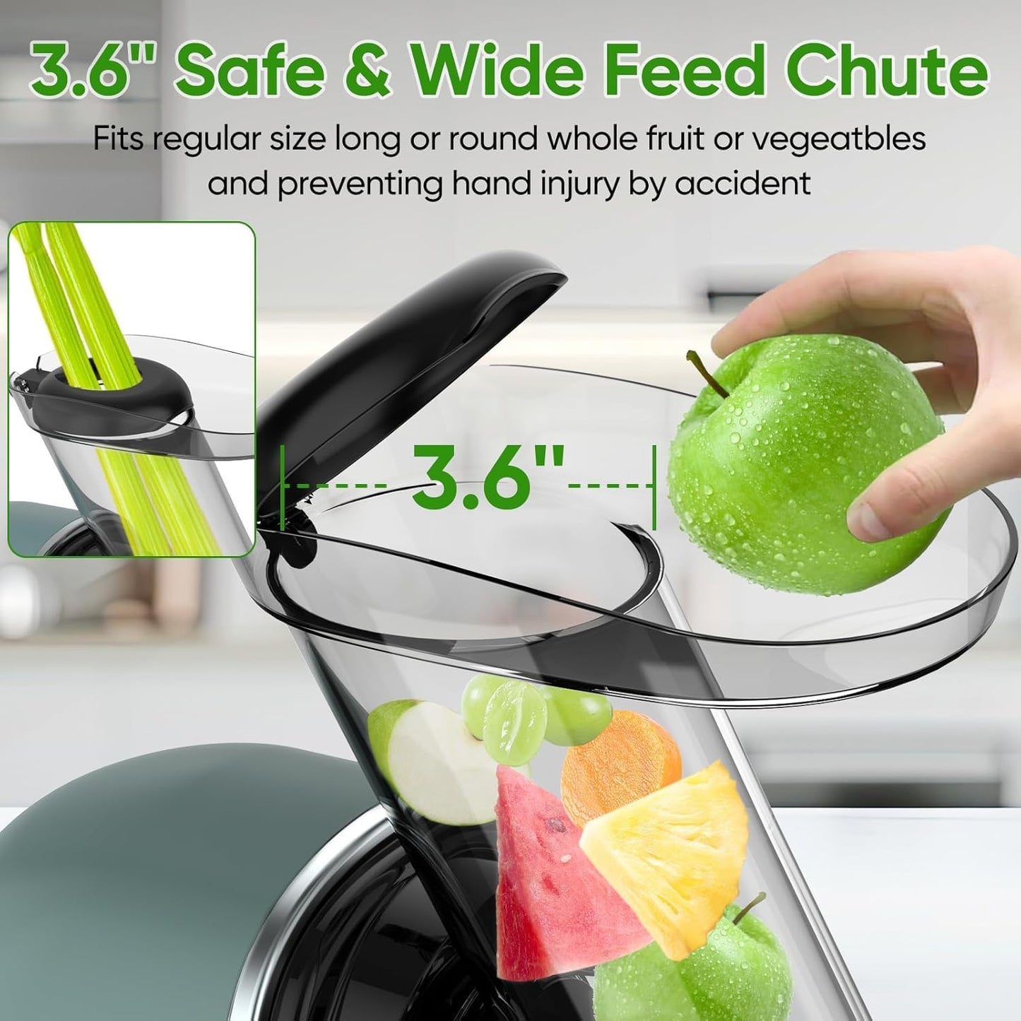 COZII Cold Press Juicer,Non-Clog Slow Masticating Juicer Soft/hard Mode & Quiet Motor,3.6 Inch Large Feed Chute For Vegetable and Fruit,Easy to Clean Juicer Machines,Dishwasher Safe,High Juice Yield