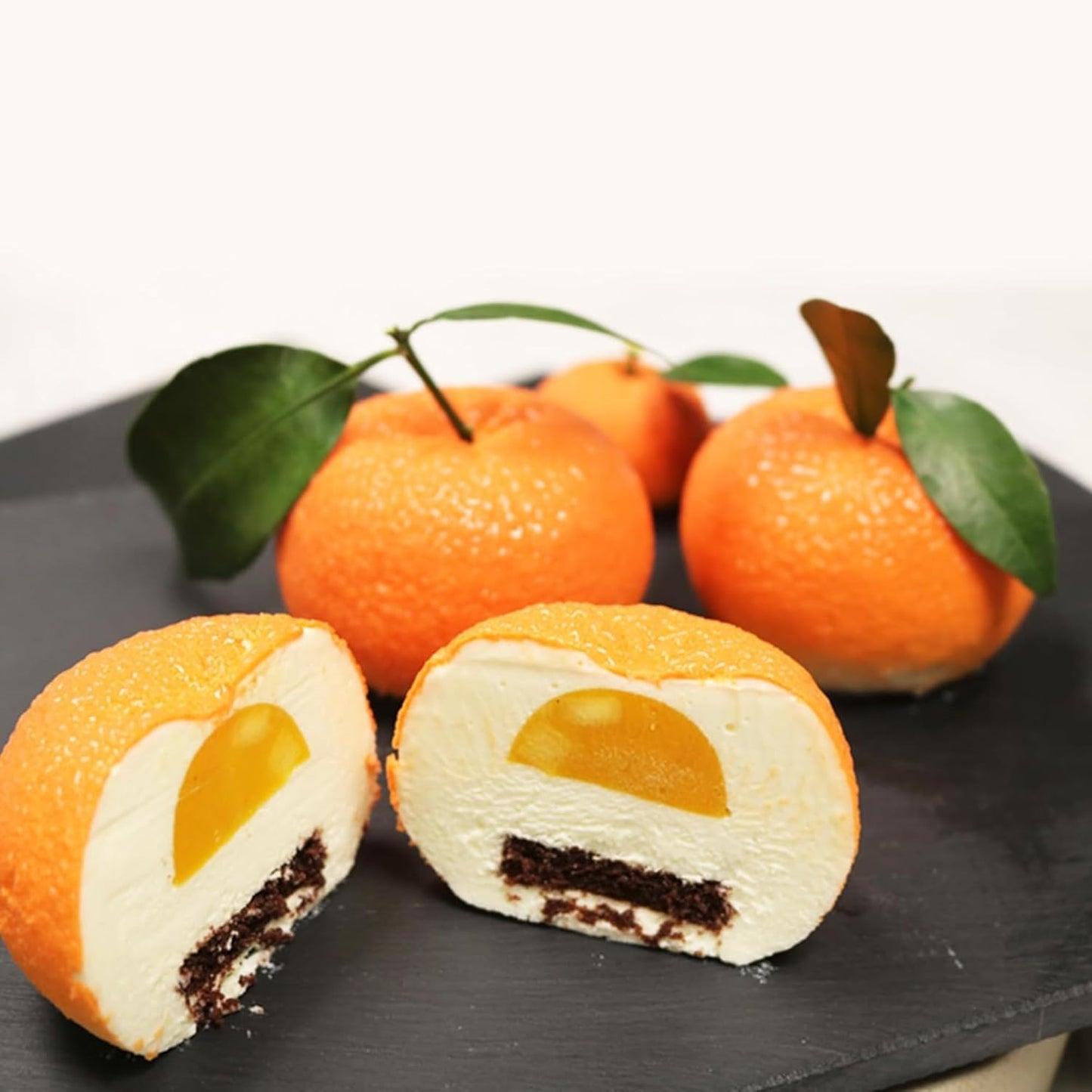 OCPO KITCHEN Orange Silicone Mold for Baking Mousse Cake, Candy, Chocolate, French Fruit Dessert, Pastry, Cupcake, Ice Cream, Pudding, Cake Decoration Mold, 3D Orange Shape (12-Cavity)