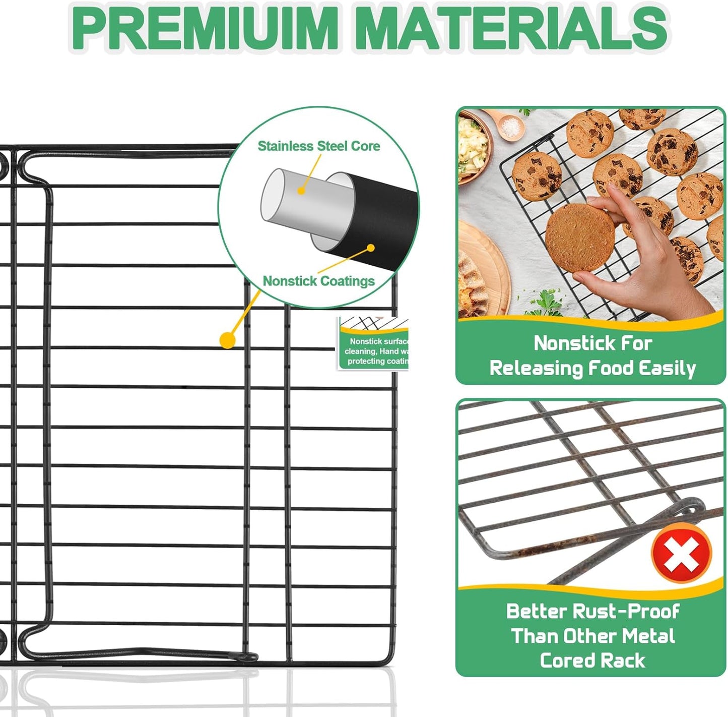 P&P CHEF Cooling Rack Set of 2, 2-Tier Stackable Stainless Steel Wire Racks for Baking Cooking Cooling Roasting, Collapsible & Heavy Duty, Oven Safe & Easy Clean, 15" x 10", Black