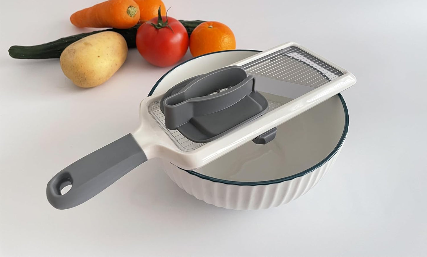 Handheld Mandoline Slicer with Food Holder Mandoline Food Slicer Adjustable Stainless Steel Blades Veggie Chopper & Cheese Grater for Speedy Slicing of Fruits and Vegetables