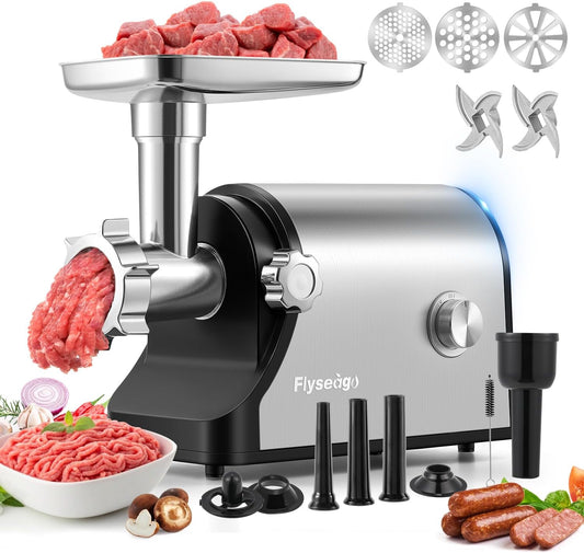 Electric Meat Grinder 3200W Heavy Duty Commercial Meat Grinders, Sausage Stuffer, Kubbe Kit with 2 Cutting Blades, 3 Grinding Plates, 3 Sausage Tubes, Metal Gearbox Meat Grinder for Home Use