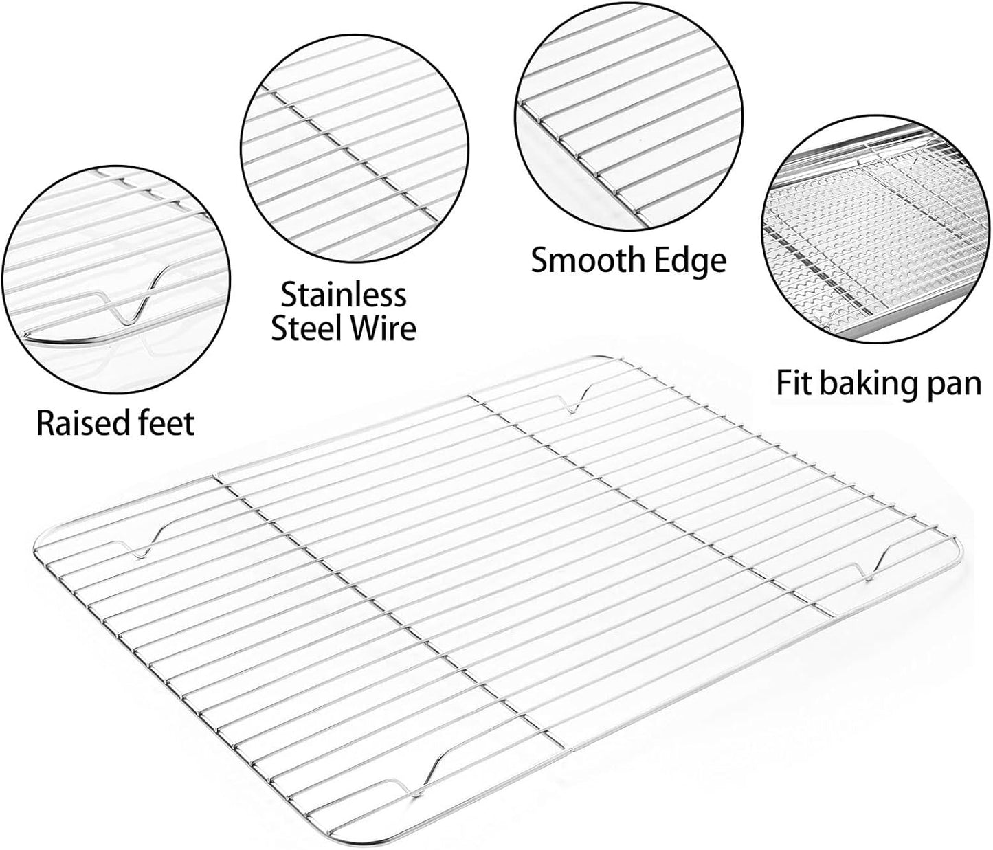 Stainless Steel Baking Sheet Tray Cooling Rack with Silicone Baking Mat Set, Cookie Pan with Cooling Rack, Set of 6 (2 Sheets + 2 Racks + 2 Mats), Size 16 x 12 x 1 Inch, Easy Clean