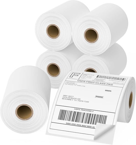 FungLam 6 Rolls 4"x6" Thermal Shipping Labels, 250 Labels/6 Roll, 1" Core, Perforated, Address Mailing Shipping Labels Compatible with JADENS,Rollo, Zebra,iDPRT.