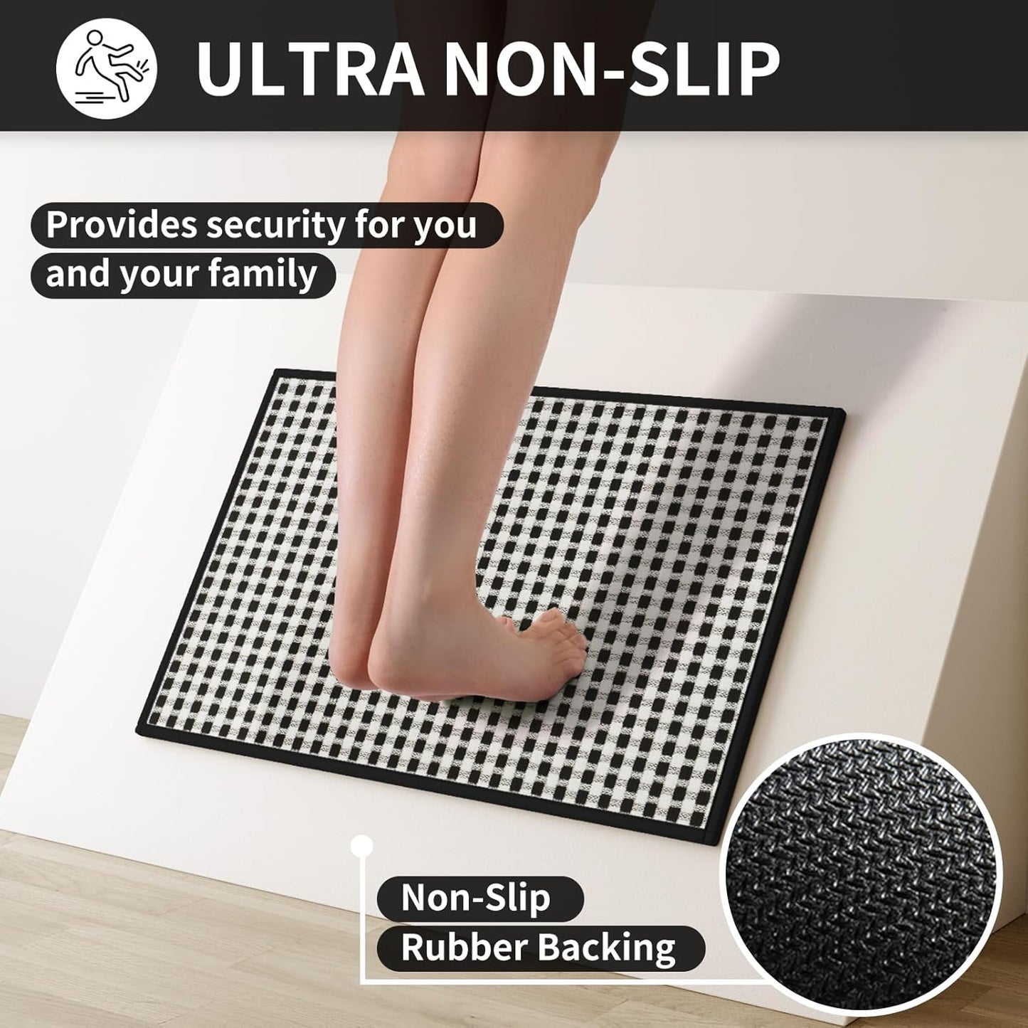 Long Kitchen Runner Rugs Kitchen Mat Non Slip Washable, Super Absorbent Soft Chenille Braided Kitchen Mats for Floor, Rubber Backing Kitchen Floor Sink Standing Mat, Easy Clean, Black 24"x71"