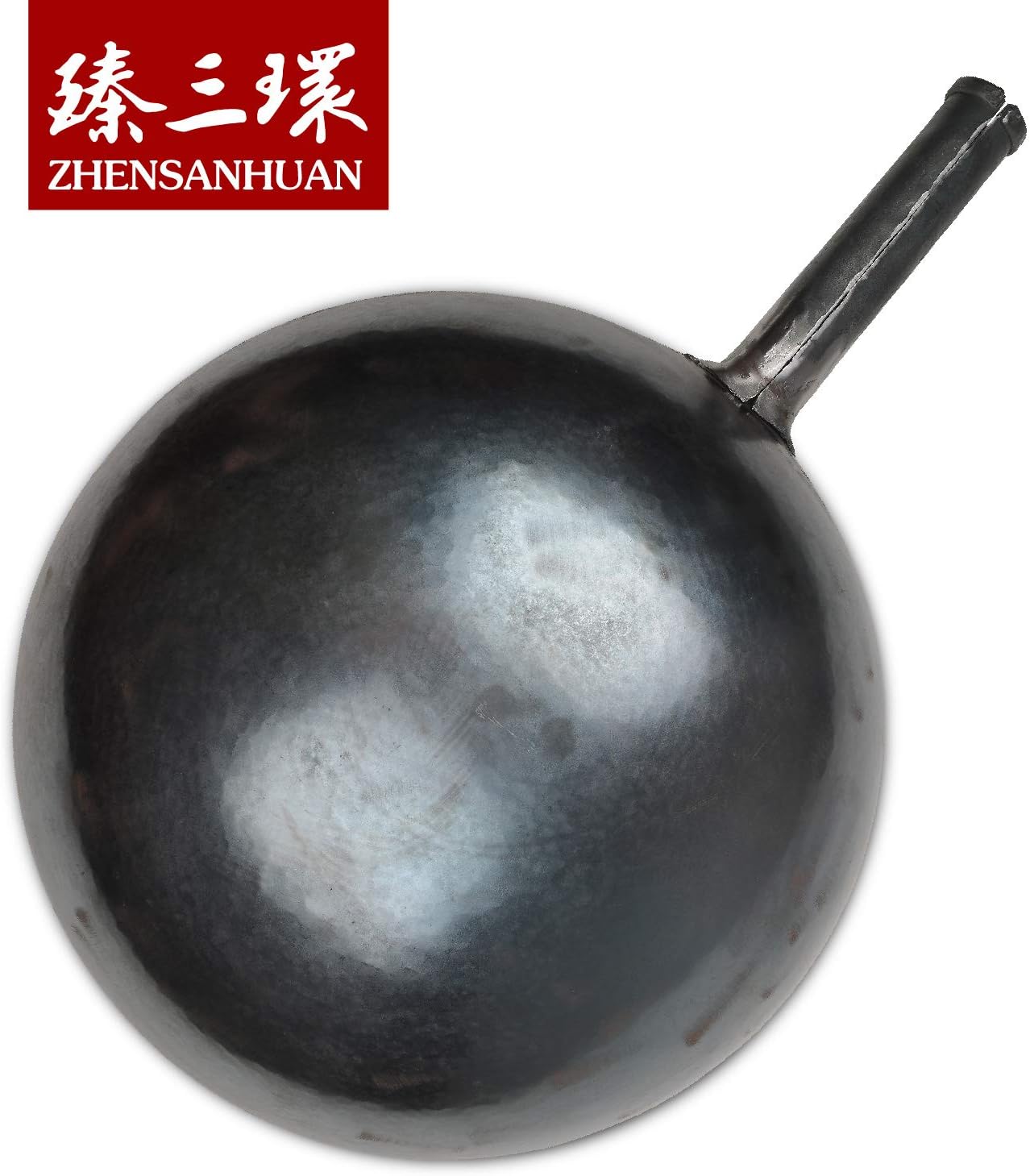 臻三环 ZhenSanHuan Chinese Hand Hammered Iron Woks and Stir Fry Pans, Non-stick, No Coating, Carbon Steel Pow (34CM, Blue Black - Seasoned)