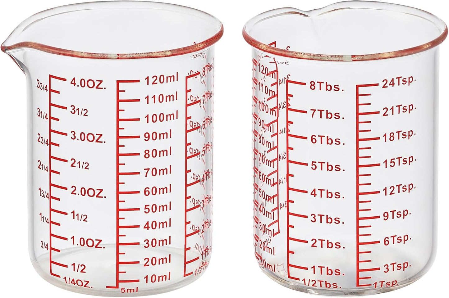 High Borosilicate Glass Measuring Cup-V-Shaped Spout，Glass Measuring Beaker for Kitchen or Restaurant, Easy to Read, 120 ML (4 Oz)-Pack of 2