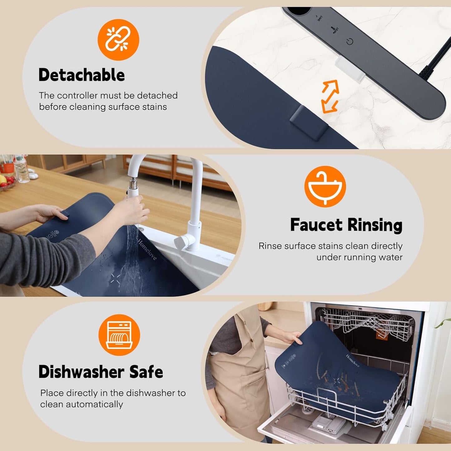 Homelove Food Warming Mat Waterproof - Electric Warming Tray with 6-Level Temperature and Hours Setting, Full Surface Graphene Heating, Dishwasher-Friendly Food Warmer Mat for Parties, Kitchen (Blue)