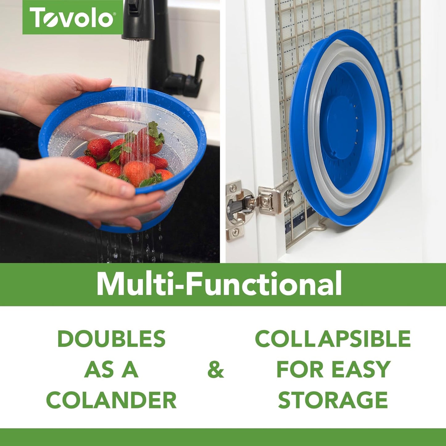 Tovolo Microwave Splatter Cover for Food, Small (Blue) - Collapsible & Vented Silicone Splatter Guard Lid - Microwave Plate & Dish Cover with Handle - BPA-Free Kitchen Gadget for Meal Prep