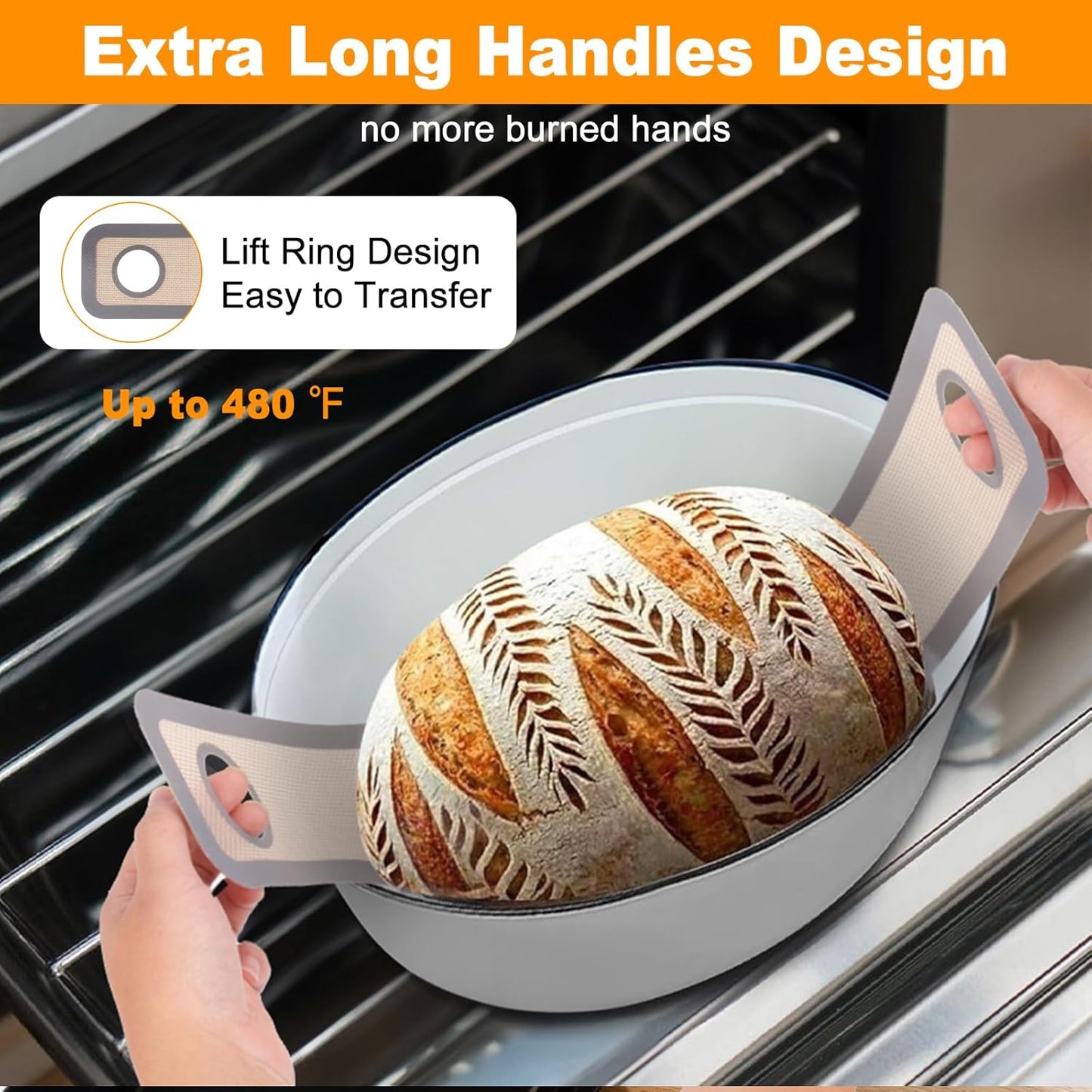 Philorn Silicone Bread Sling for Dutch Oven 2 Pcs, Reusable Silicone Bread Baking Mat With Extra Long Handles Non-Stick & Easy to Clean for Transfer Sourdough, Oval and Round