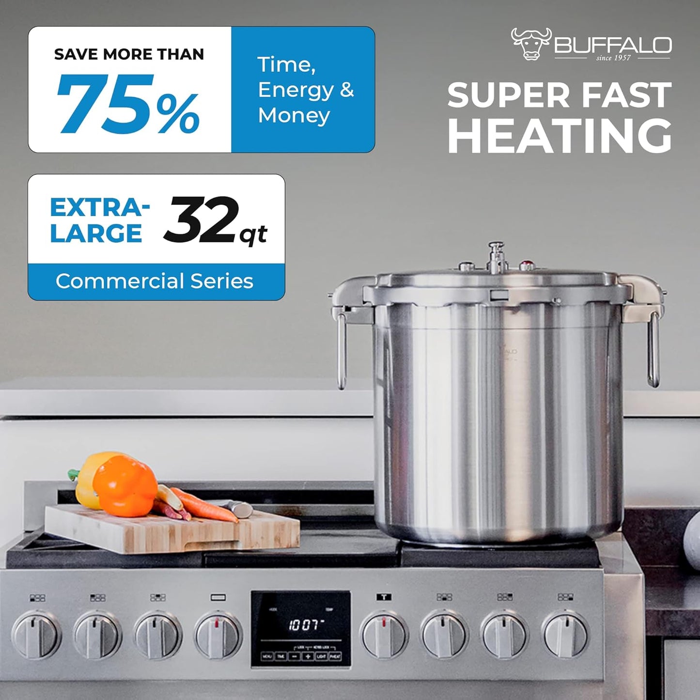 Buffalo 32 Quart Stainless Steel Pressure Cooker Large Canning Pot with Lid for Commercial Use - Easy to Clean Stove Top Pressure Canner, Can Cooker - Safety Goods Certificate QP430