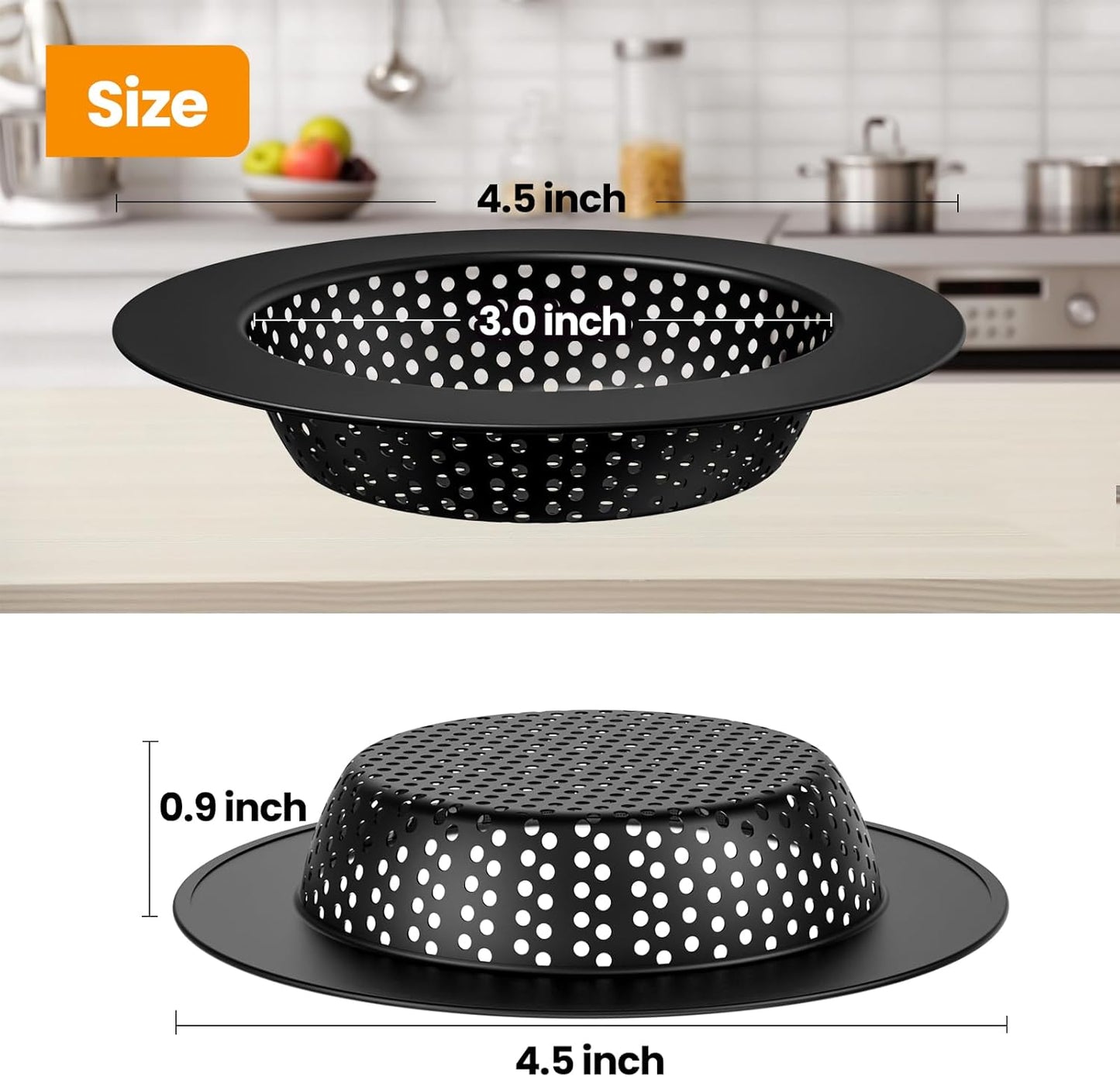 Huntorny 2PCS Kitchen Sink Drain Strainer and Stopper, Drain Catcher and Drain Protector for Kitchen Sink, Plug for Standard 3-1/2 Inch Garbage Disposal Sink Drain Cover