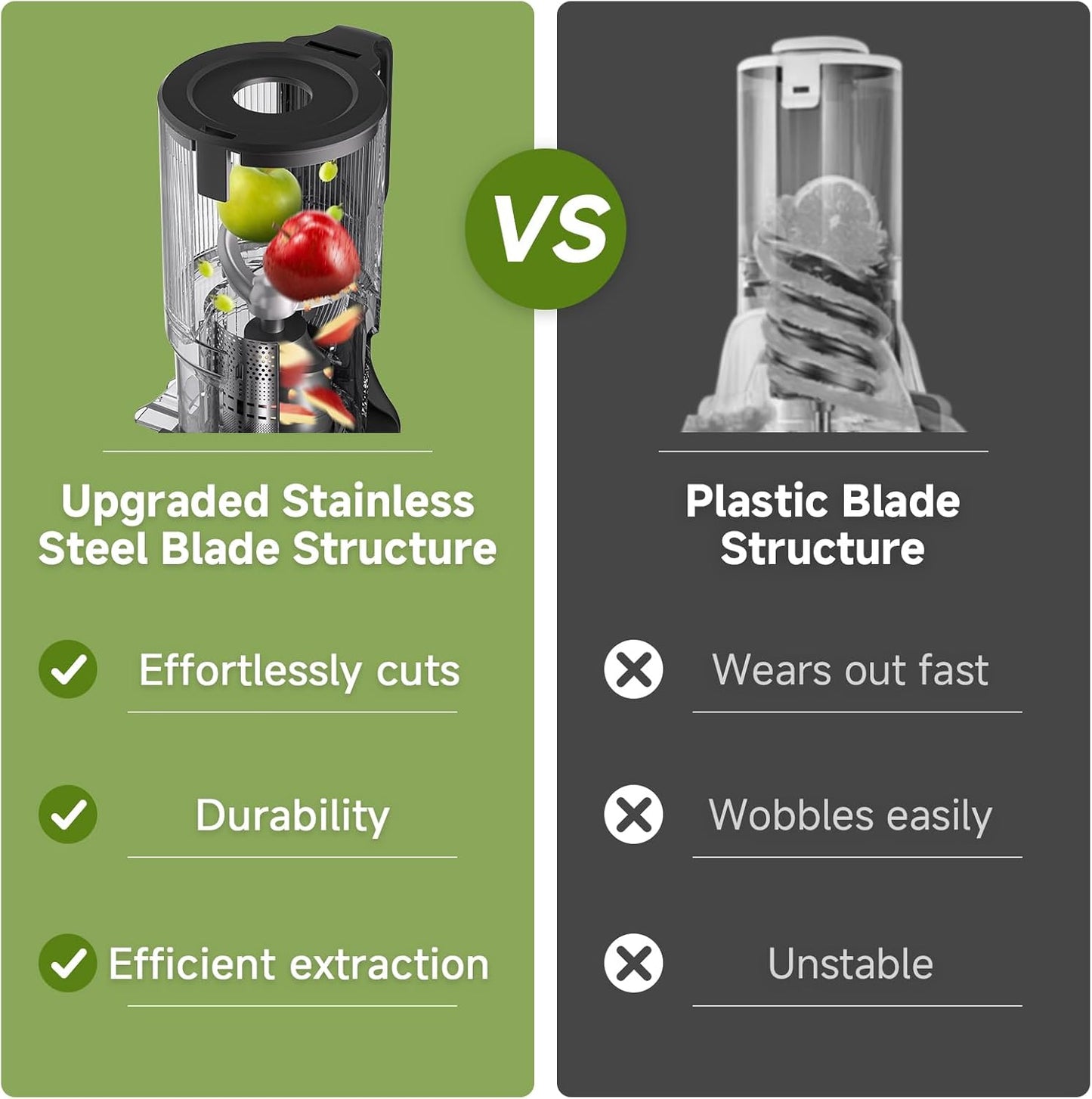 AMZCHEF Cold Press Juicer, Juicers Machines - 5.4" Large Feed Chute for Whole Fruits & Vegetables, Stainless Steel Slow Masticating Juice Easy to Clean, Large Auger, Triple Strainers, Silver