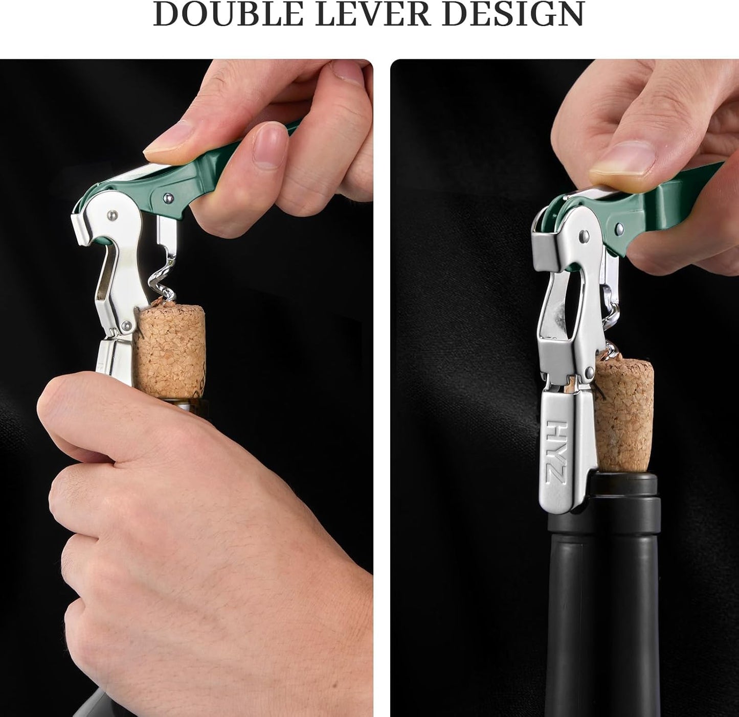 HYZ 2-Pack Wine Opener Waiter Corkscrew, Professional Wine Key for Servers, Bartender with Foil Cutter, Manual Wine Bottle Opener Double Hinged (Dark Green)