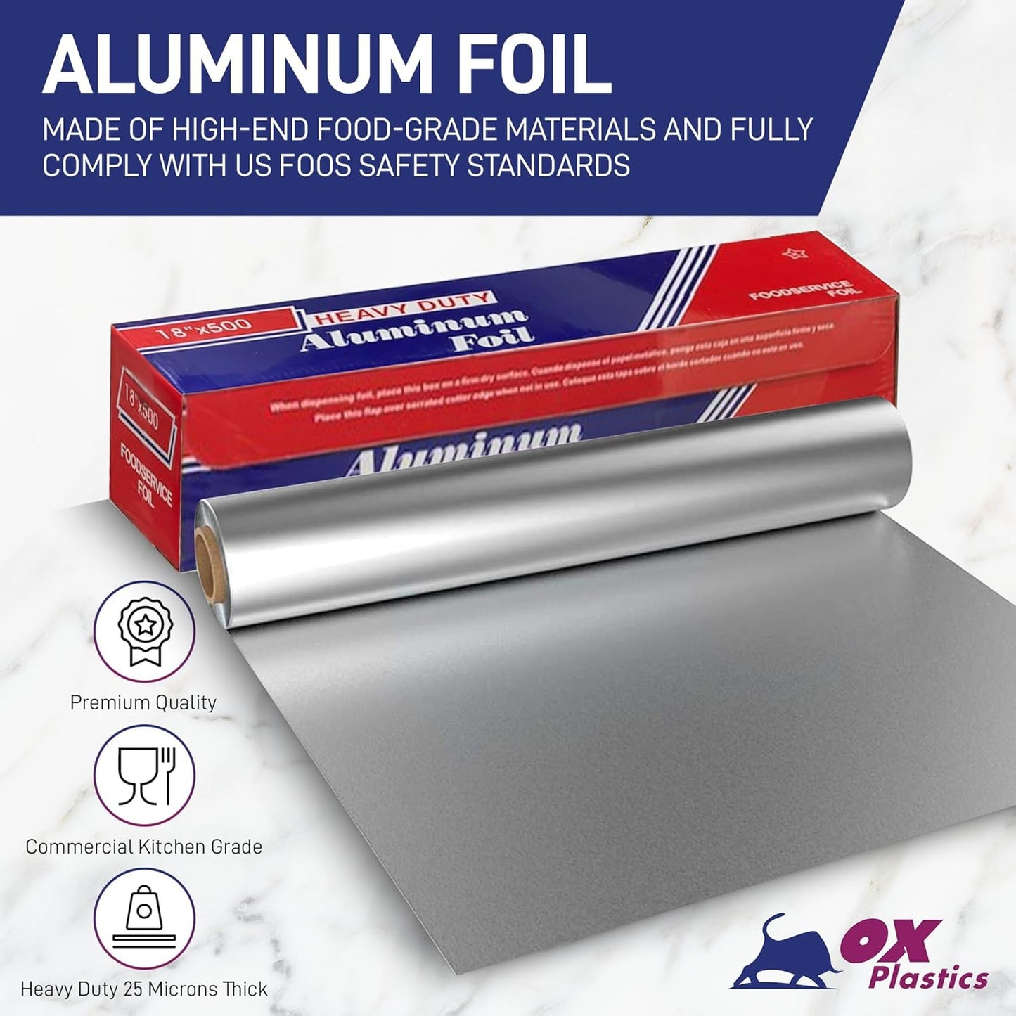 Aluminum Foil Wrap | Heavy-Duty, Commercial Grade for Food Service Industry | Silver Foil for Cooking, Roasting, Baking, BBQ & Parties | 18"x 500 feet (2 Pack)