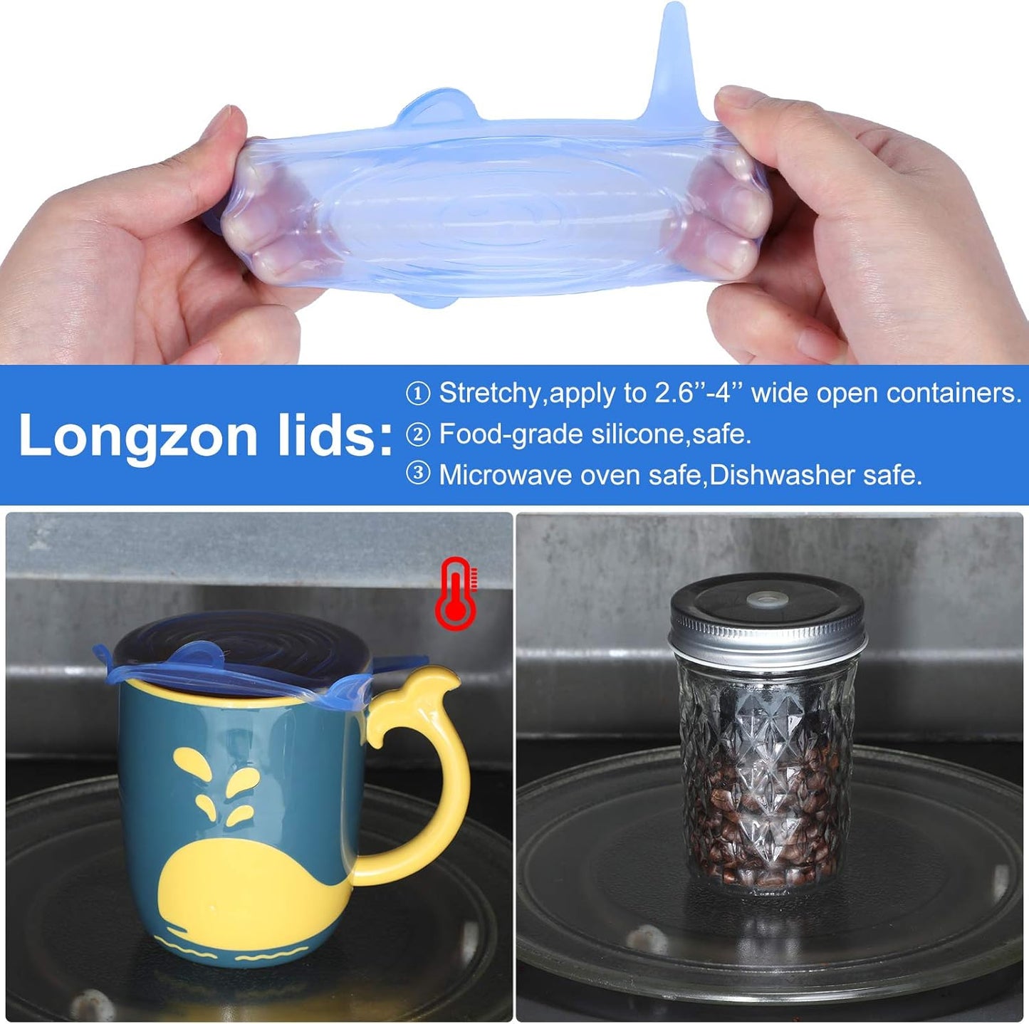 Patelai 24 Pieces Silicone Stretch Can Lids Reusable Expandable Jar Lid Soda Beer Cans Round Elastic Container Food Storage Covers for Mug Cup Small Bowl Fruits Vegetables Storage