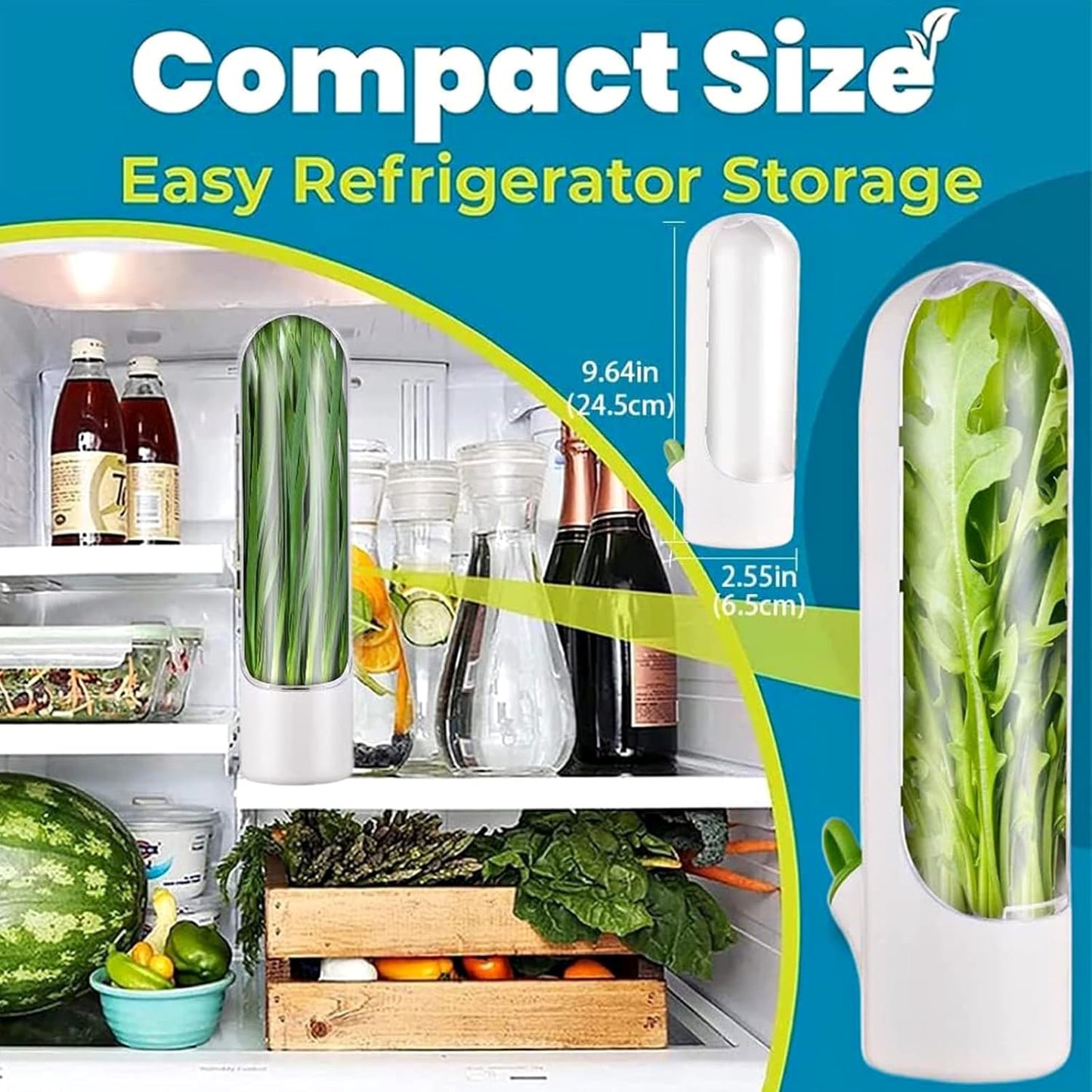 Herb Saver for Refrigerator, Herb Saver Pod Cilantro Containers for Refrigerator, Fresh Herb Keeper for Cilantro, Parsley, Asparagus, Mint, Keeps Vegetables for 2-3 Weeks (2PCS)