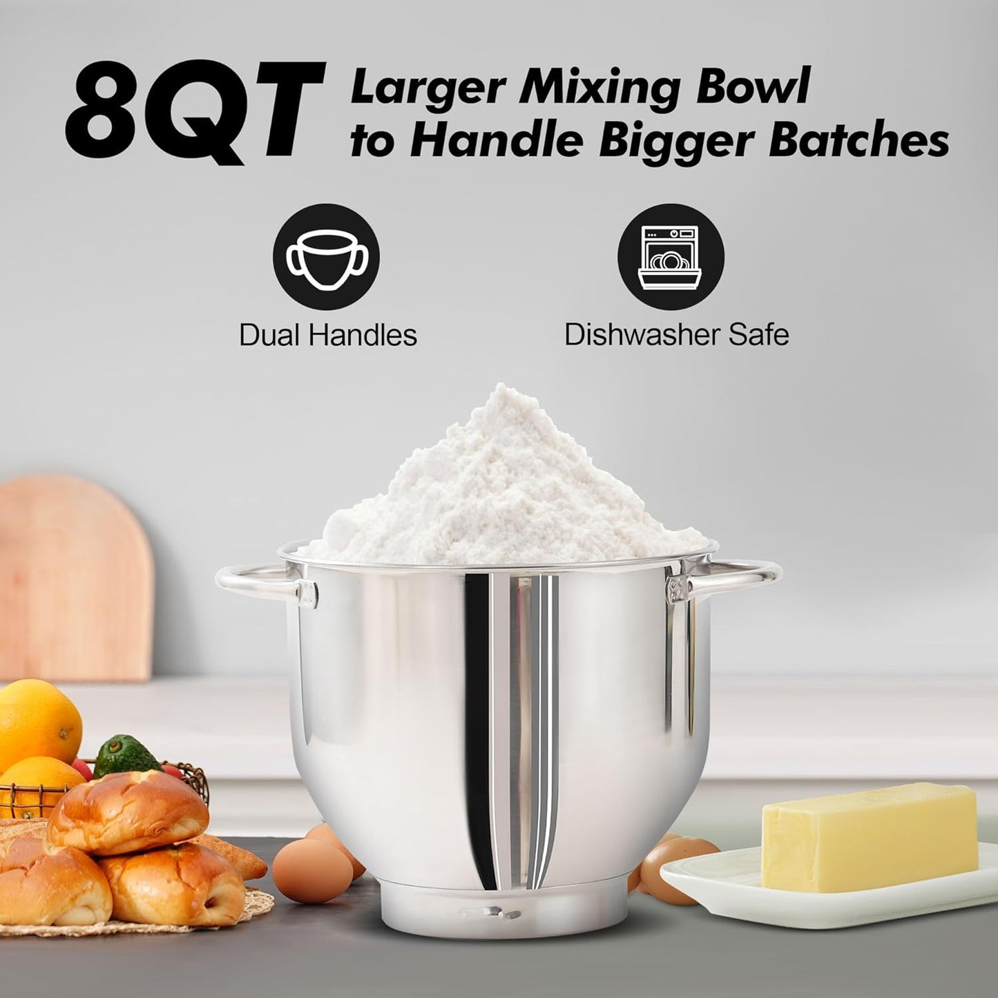 Aucma Stand Mixer, 900W 8QT Large Kitchen Mixer, Kitchen Electric Mixers with Dough Hook, Wire Whip & Beater (Black, 8QT)