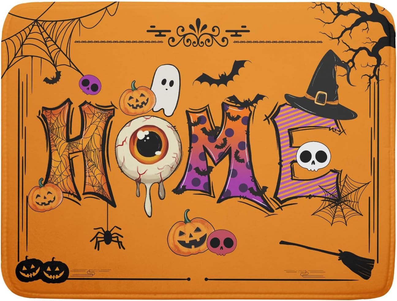 Halloween Home Dish Drying Mat Orange Washable Microfiber Drying Pad for Holiday Decoration