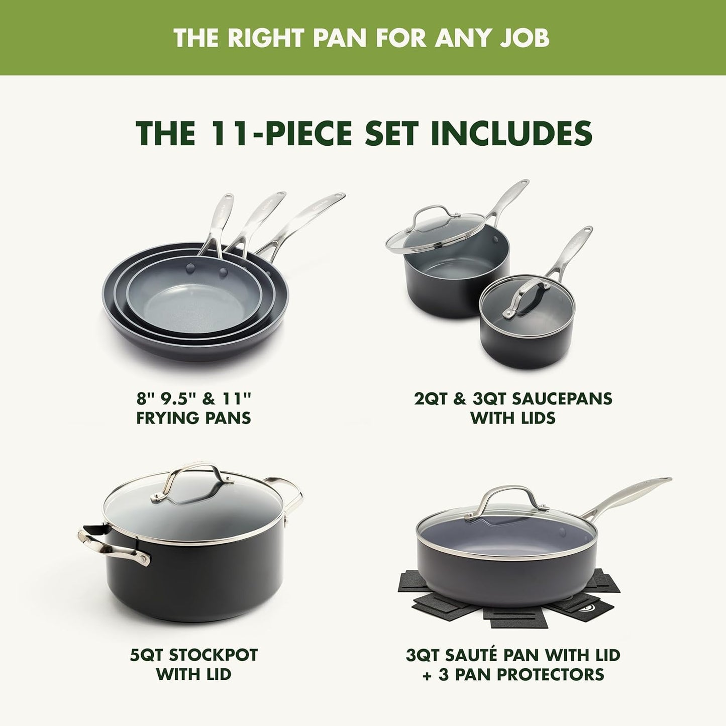 GreenPan 11 Piece Valencia Pro Ceramic Nonstick Cookware Set, PFAS-Free, Induction Ready, Hard Anodized Pots & Pans with Lids, Compatible on All Cooktops, Dishwasher & Oven Safe, Gray