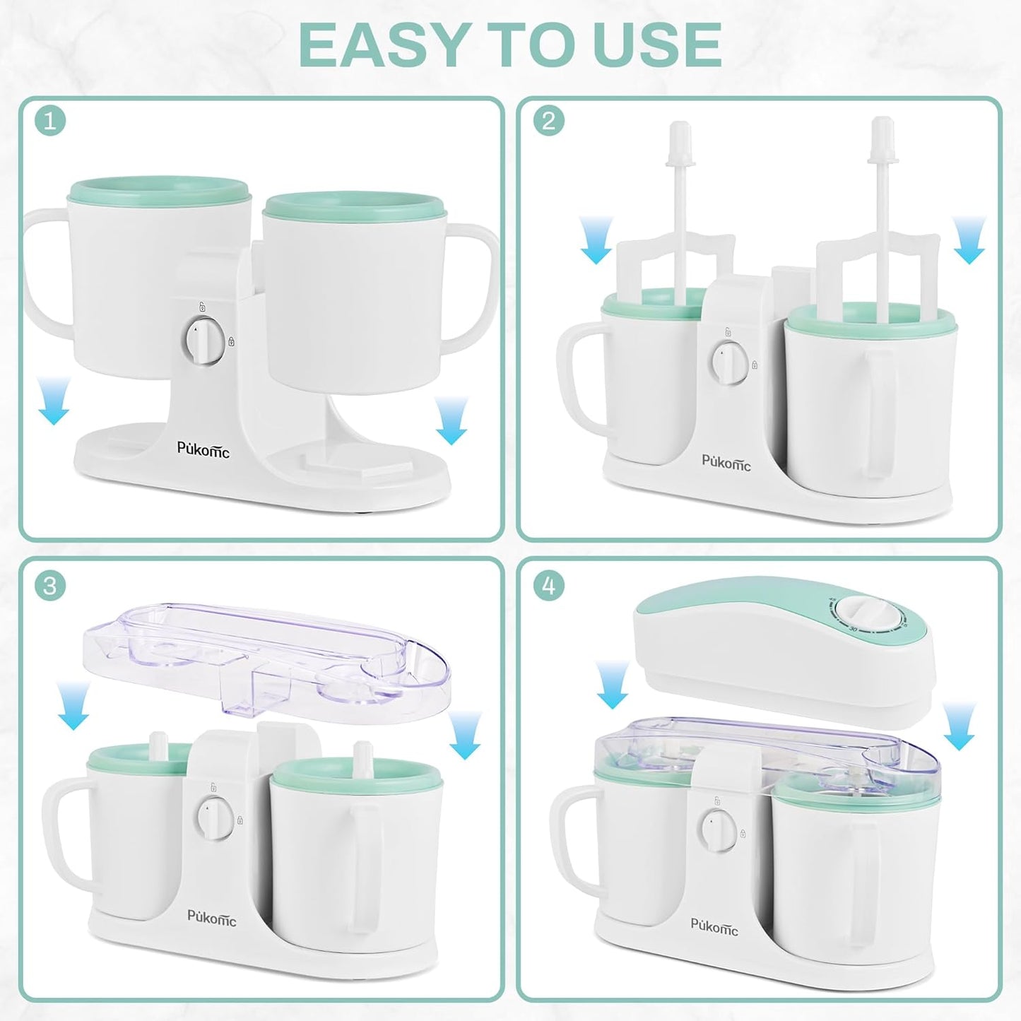 Pukomc Ice Cream Maker Machine for Home Use, with Two Ice Cream Bowls,Simple Operation and Easy to Clean,White Green