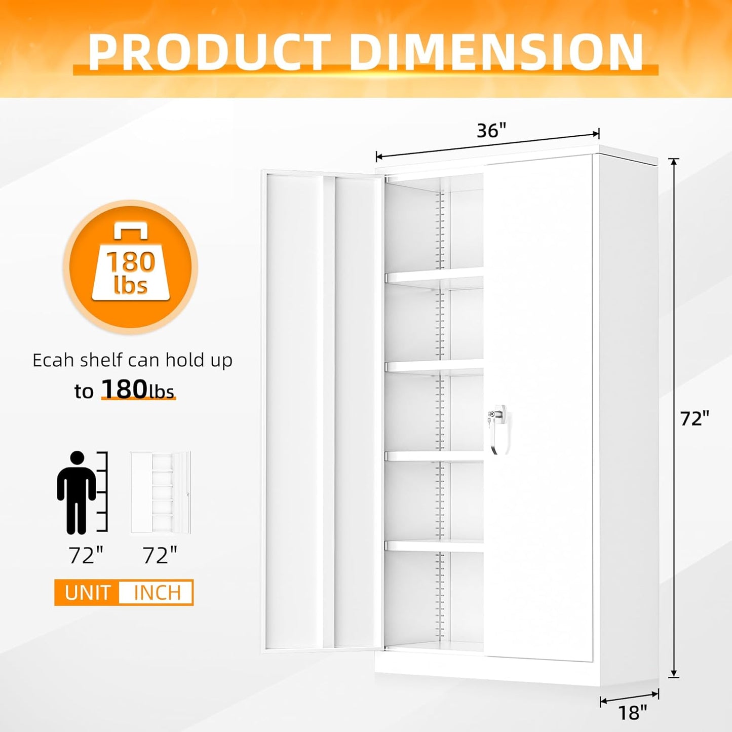 INTERGREAT Metal Storage Cabinets 72” White Garage Steel Storage Cabinet with Doors and Shelves, Metal Tool Cabinet, Steel File for Home Office, Basement