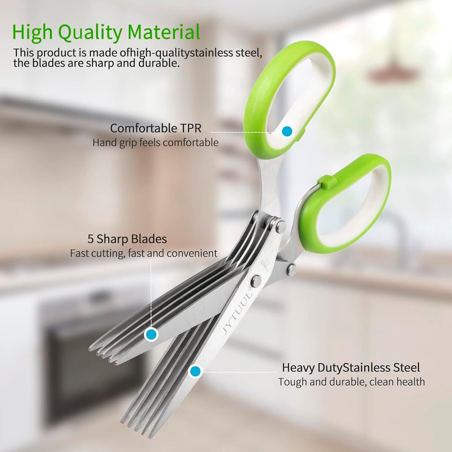 Herb Scissors, Multipurpose Sharp Kitchen Herb Cutter Shears with 5 Stainless Steel Blades, Safety Cover, Cleaning Comb, Cool Kitchen Gadgets for Cutting Fresh Garden Herbs, Dishwasher Safe