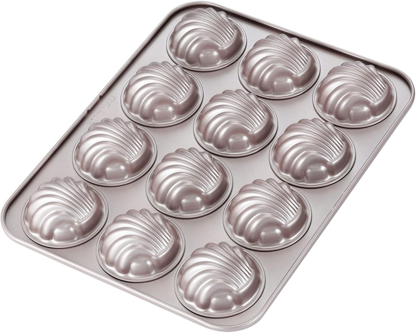 CHEFMADE Madeleine Mold Cake Pan, 12-Cavity Non-Stick Spherical Shell Madeline Bakeware for Oven Baking (Champagne Gold)