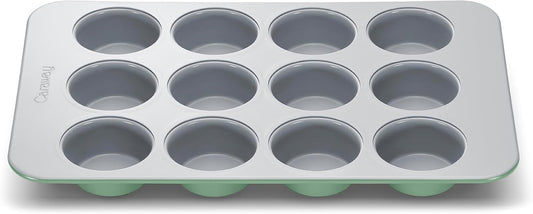 Caraway Non-Stick Ceramic 12-Cup Muffin Pan - Naturally Slick Ceramic Coating - Non-Toxic PTFE & PFOA Free - Perfect for Cupcakes, Muffins, and More - Sage
