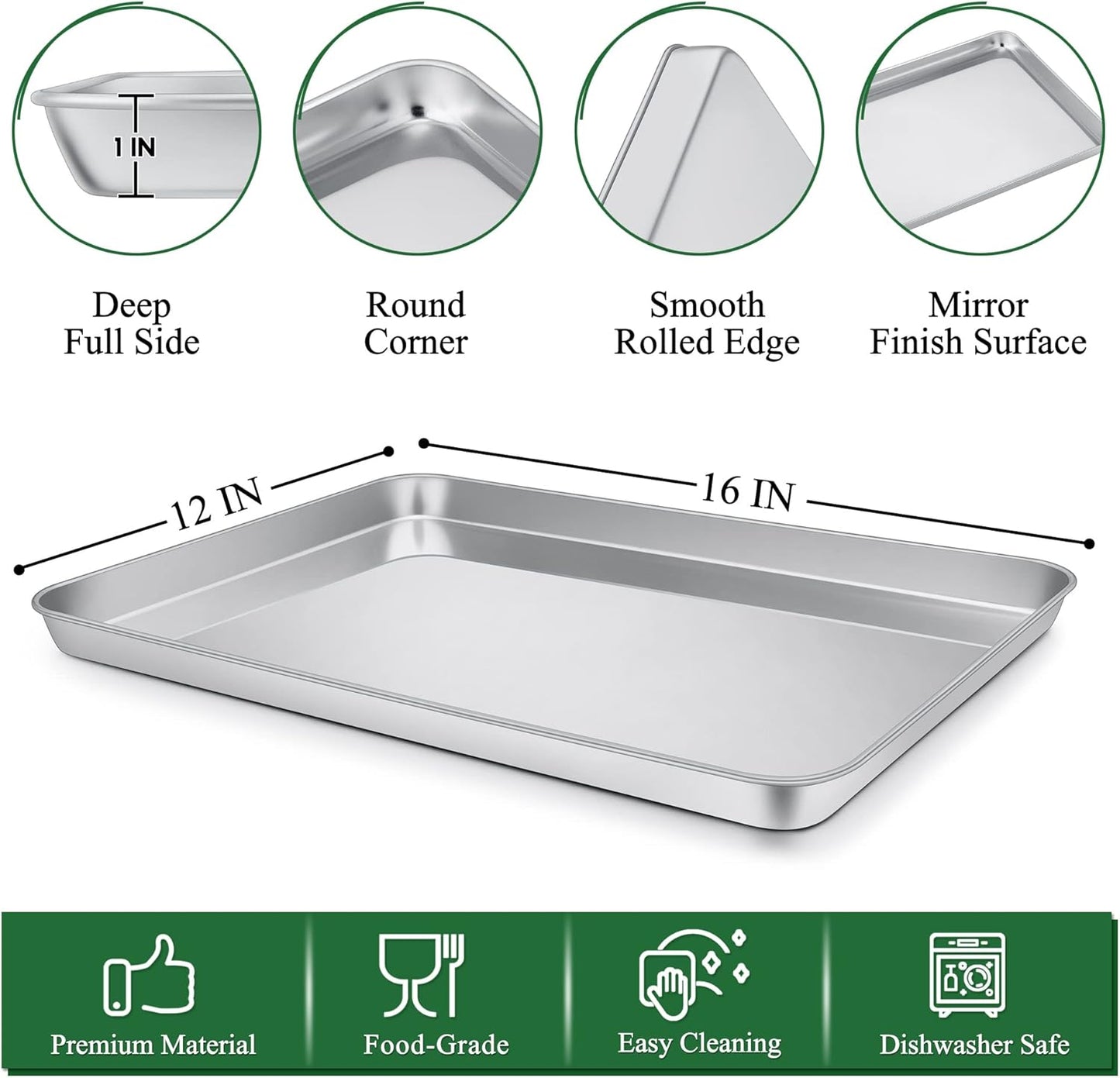 P&P CHEF 16 Inch Baking Sheet and Rack Set, Stainless Steel Cookie Sheets Oven Baking Pans Trays with Cooling Racks for Cooking & Roasting, Oven & Dishwasher Safe, (4Pcs)
