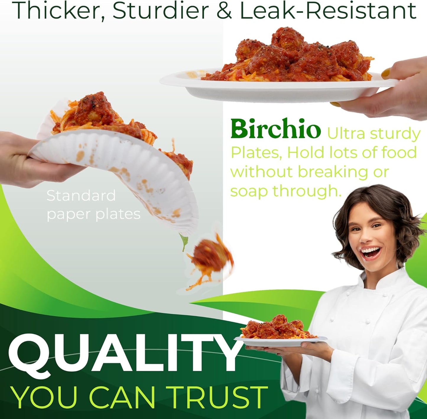 150pcs 100% Compostable Paper Plates (10in), Heavy Duty, Eco Friendly, Biodegradable Made of Sugarcane Fiber