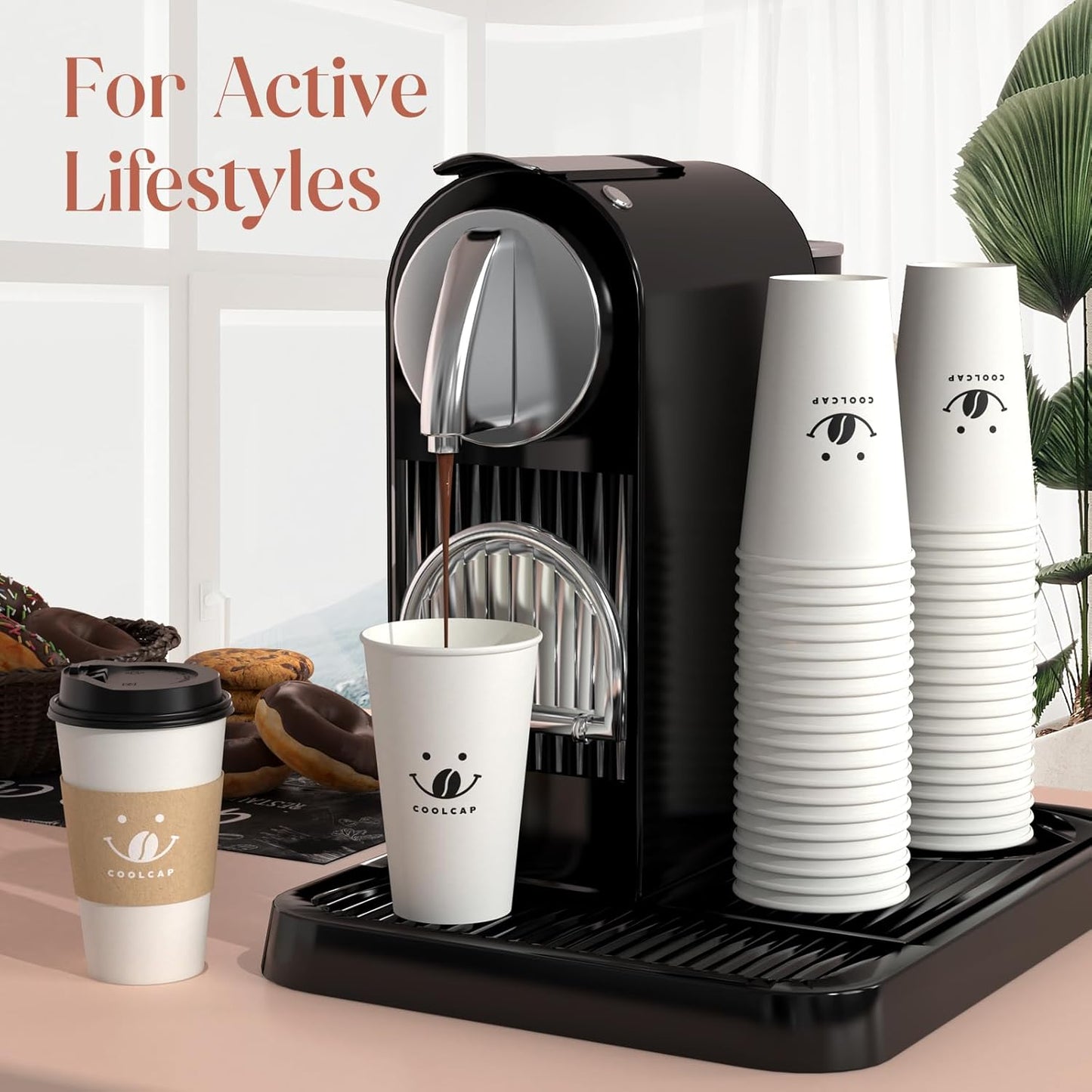 Coffee Cups with Lids and Sleeves, 16 Ounce 100 pack To Go Coffee Cups with Lids, Hot Coffee Paper Cups Bulk for Hot Beverage (16 Ounce, White)