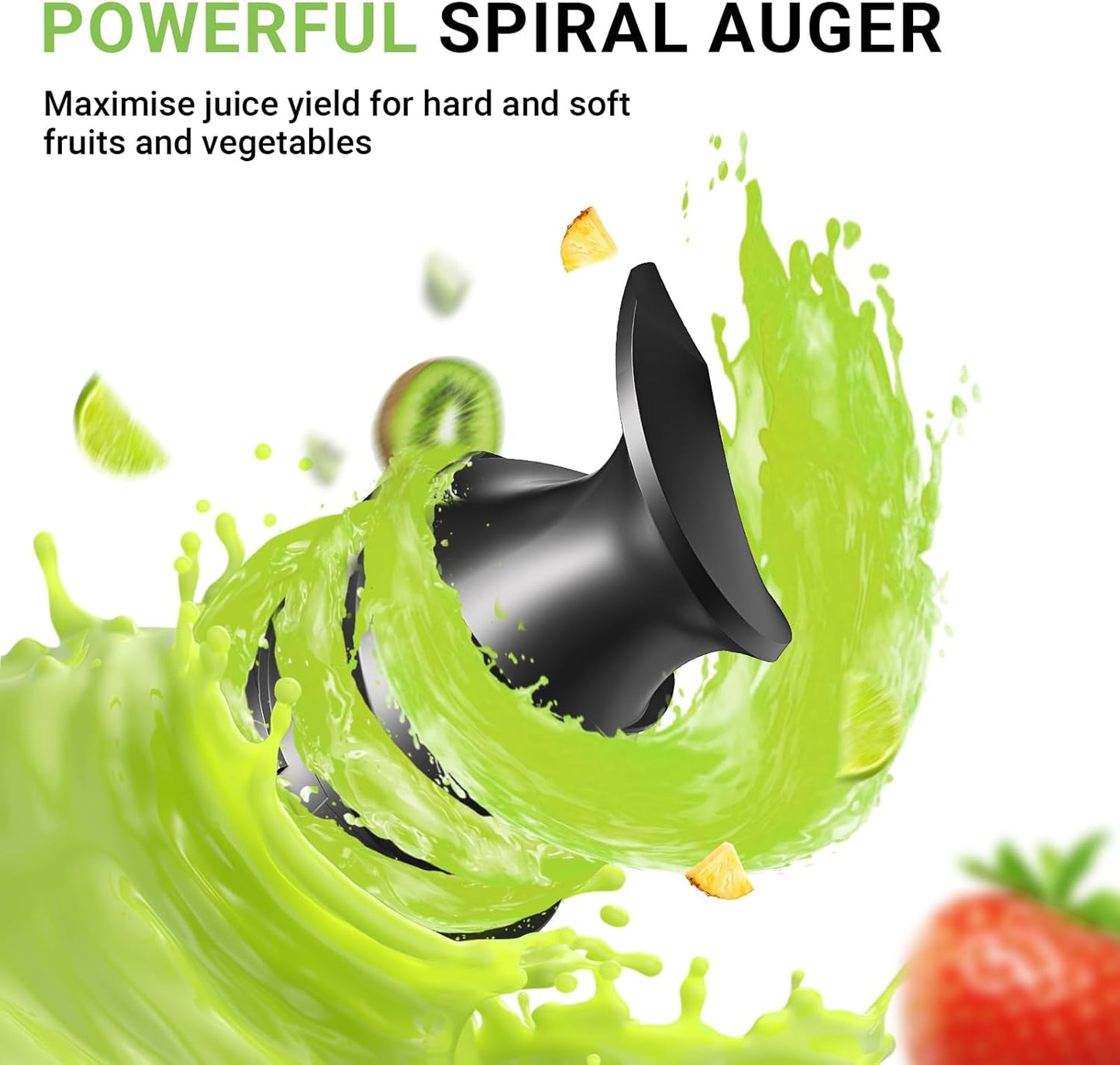 AMZCHEF Cold Press Juicer, 3.1" Juicer Machines with Large Feed Chute for Whole Fruits & Vegetables, Stainless Steel Juice Extractor with Large Auger, Dual Strainers, Easy Cleanup & Assembly