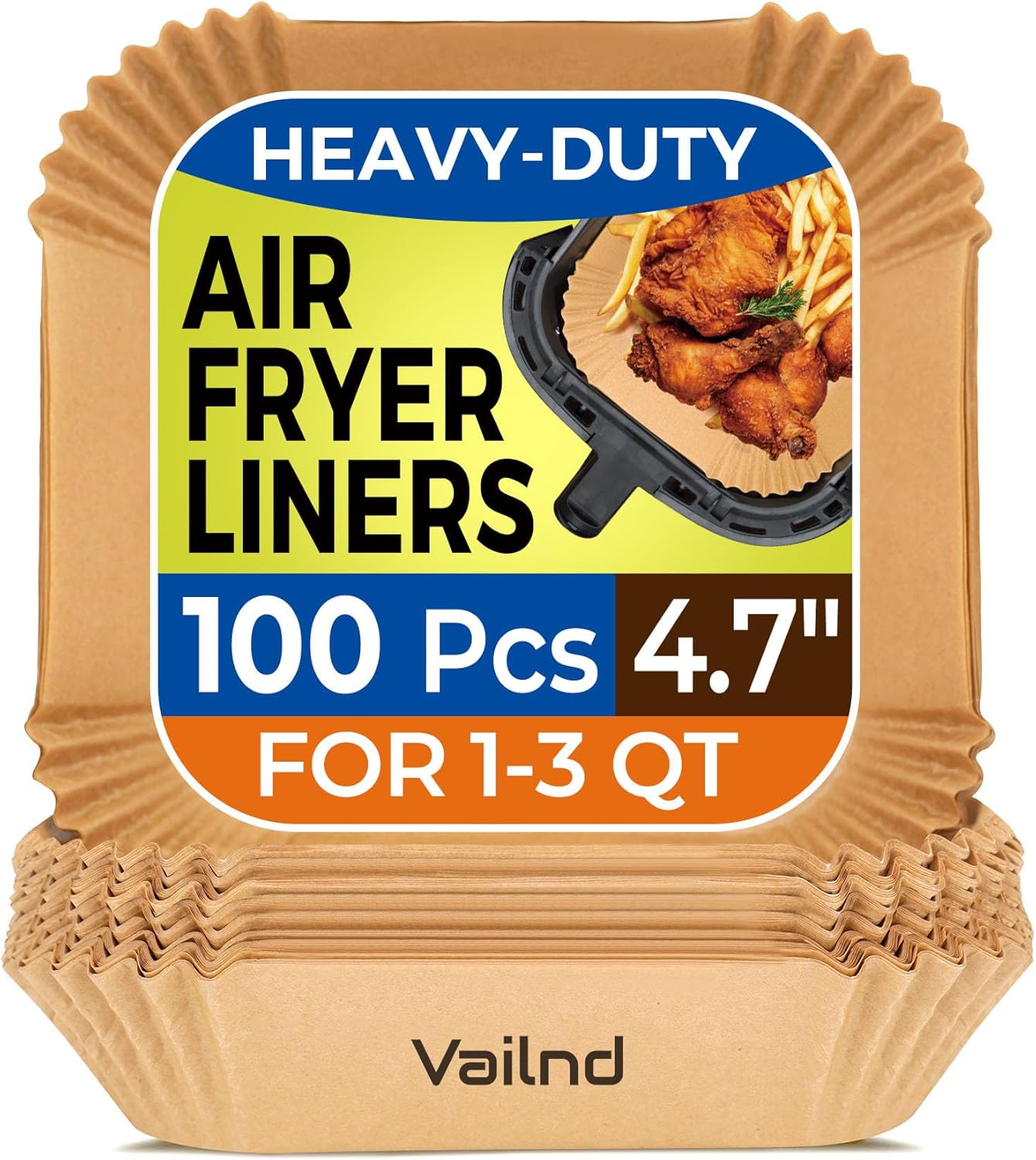 Small Air Fryer Liners Disposable, 2 QT Parchment Paper for COSORI 2.1 Qt Air Fryer, 100PCS 4.7 Inch Square Baking Paper Sheets for Mini Airfryer Basket