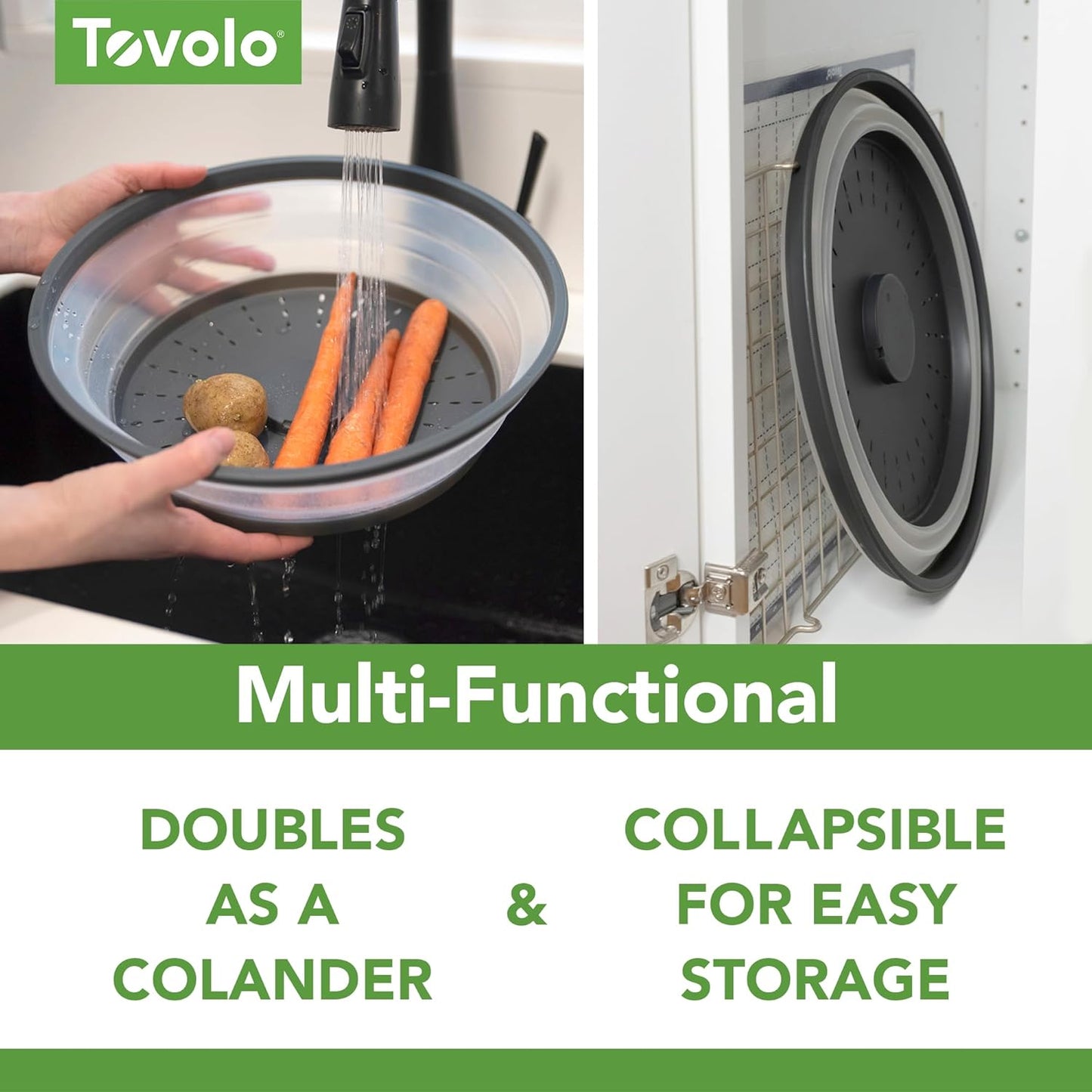 Tovolo Microwave Splatter Cover for Food, Large (Charcoal) - Collapsible & Vented Silicone Splatter Guard Lid - Microwave Plate & Dish Cover with Handle - BPA-Free Kitchen Gadget for Meal Prep