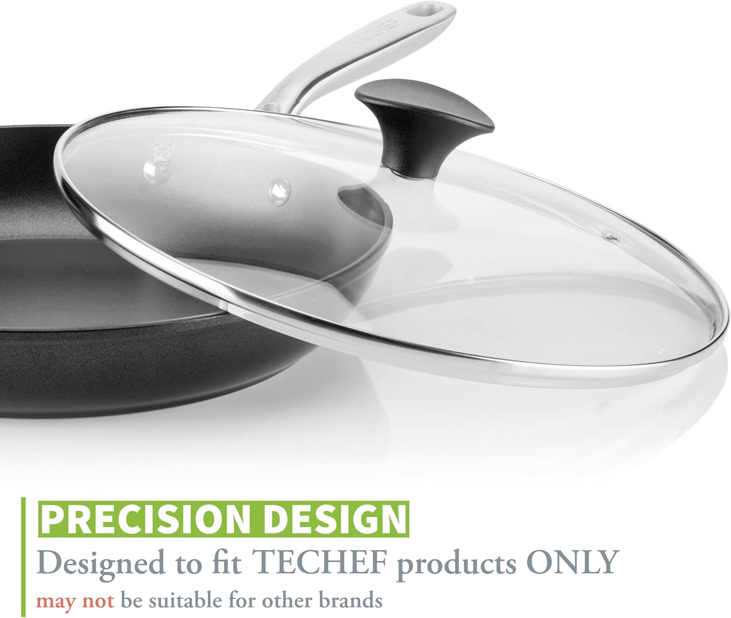 TECHEF 8 Inch Tempered Glass Lid – Fits 8” Frying Pans and Pots – Steam Vent, Stainless Steel Rim – Oven & Dishwasher Safe – Made in Korea