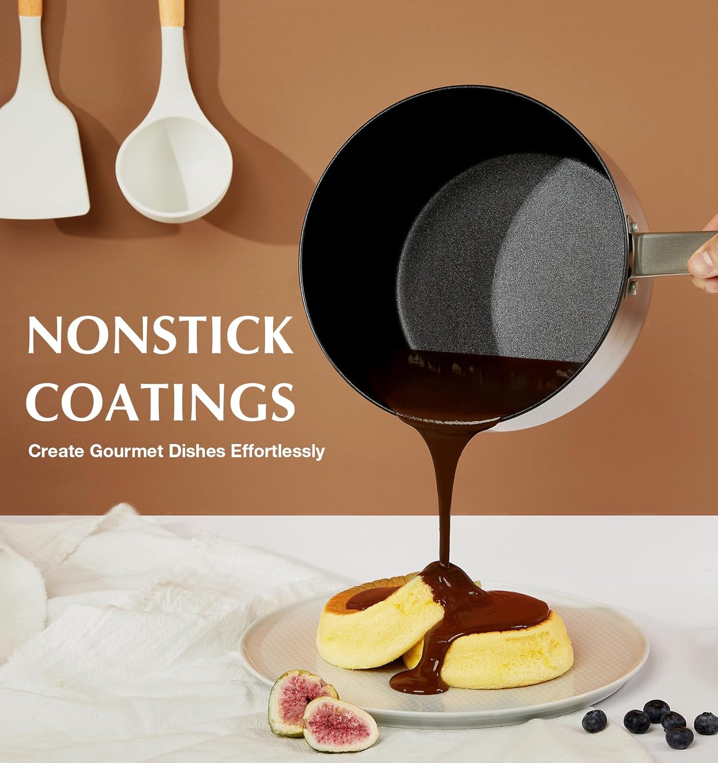 KOCH SYSTEME CS Stainless Steel Saucepan 2 Quart, Stainless Steel Saucepan with Ultra Nonstick Coating, 2 Quart Sauce Pan with Lid, Nonstick Pot 2QT, Easy to Clean, Oven Safe, Induction Compatible