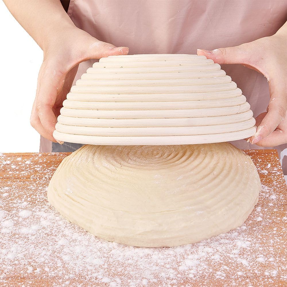 Premium Bread Proofing Basket Set – 9" Round & 10" Oval Sourdough Baskets with Dough Whisk, Bread Lame, Scraper & Silicone Brush – Rattan Bread Baking Kit for Perfect Fermentation & Artisan Loaves