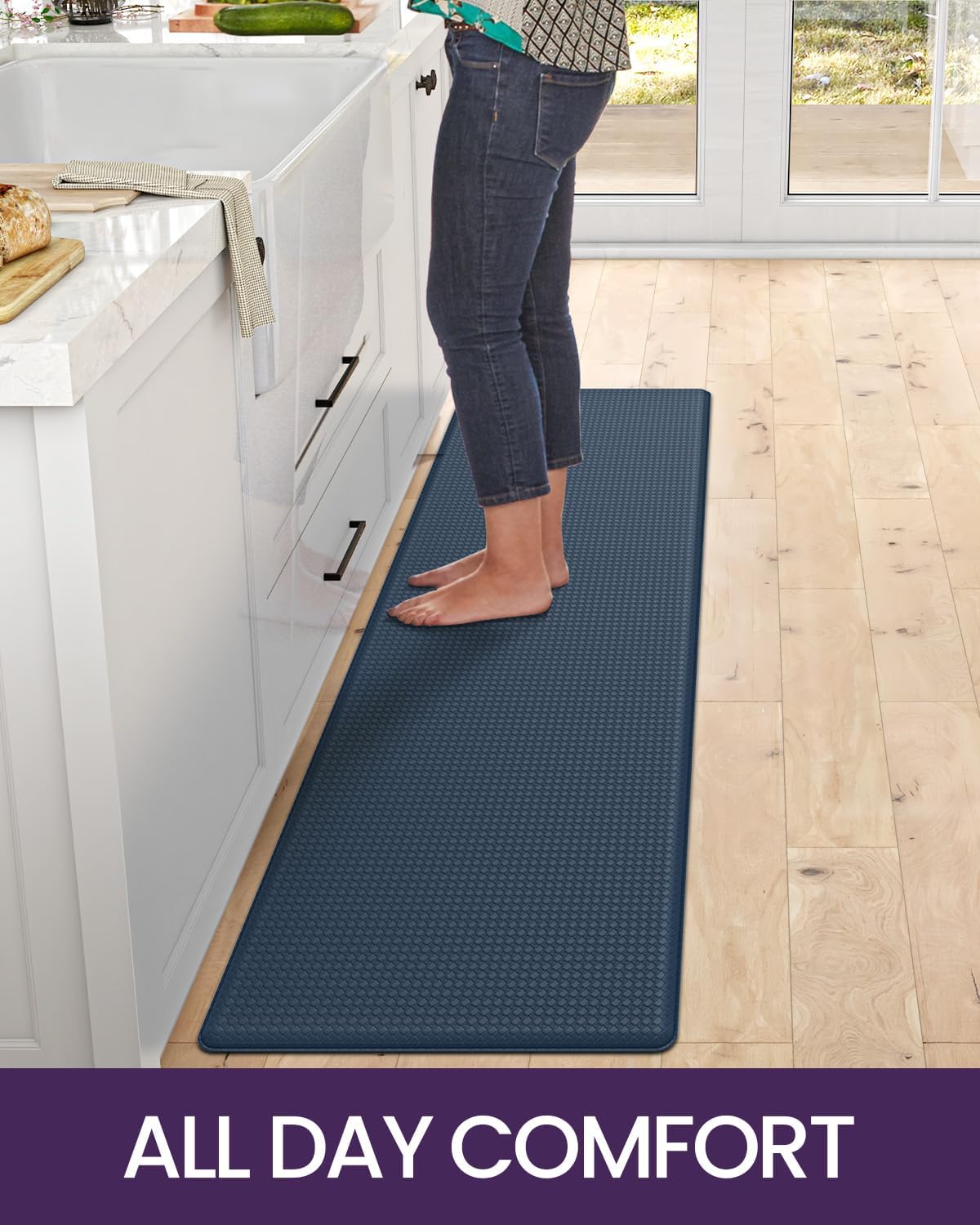 DEXI Kitchen Floor Mats Cushioned Anti Fatigue,17x79,Long Standing Runner Rug Waterproof, Comfort Memory Foam Padded for Front Sink Laundry, Navy
