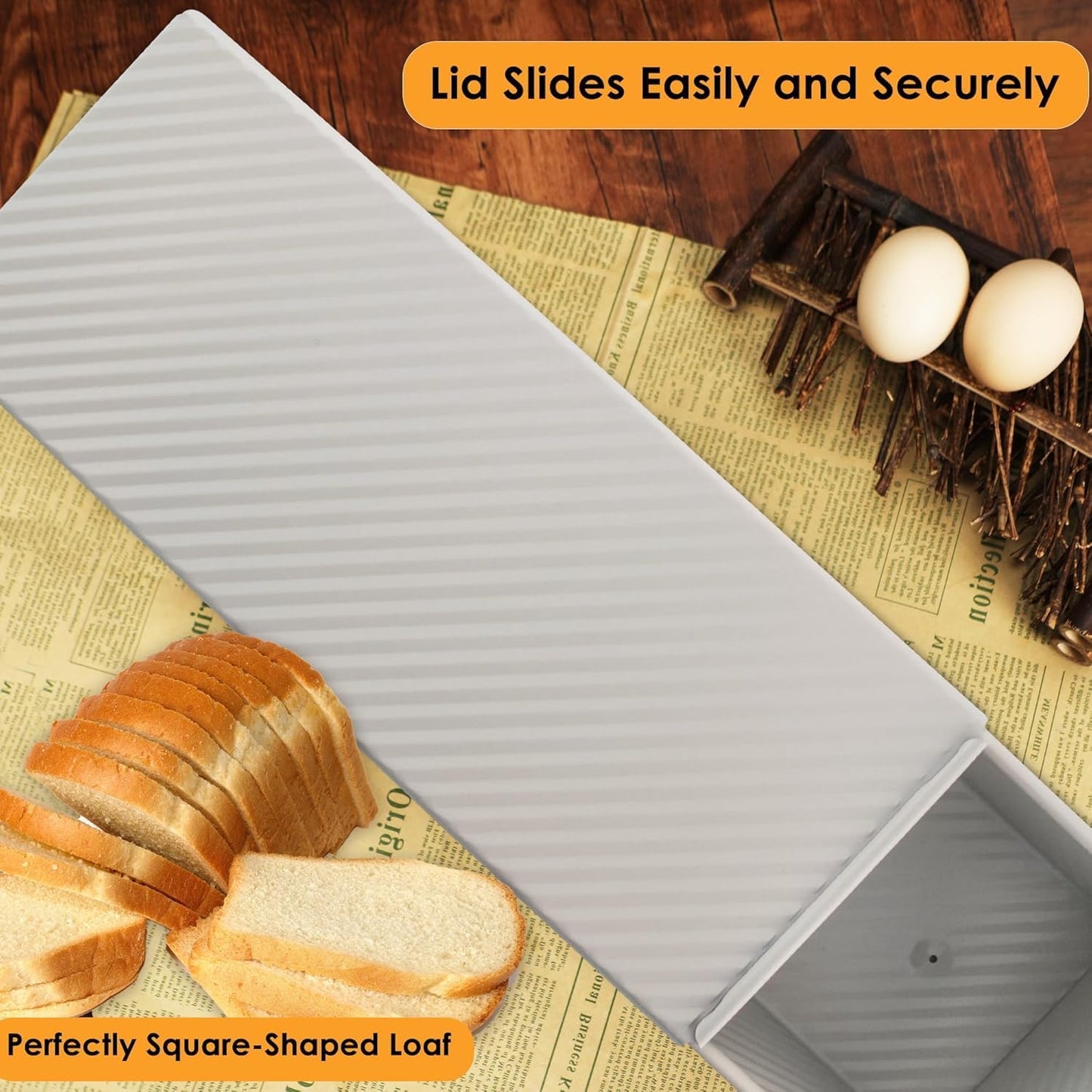 2-Pack Beige Pullman Loaf Pan with Lid, Long Nonstick Bread Pan for Toast & Sandwich Bread, Cream White Nonstick Loaf Pan, 3 Vented Holes & Ridged Design, Great for Baking Lovers and Home Use