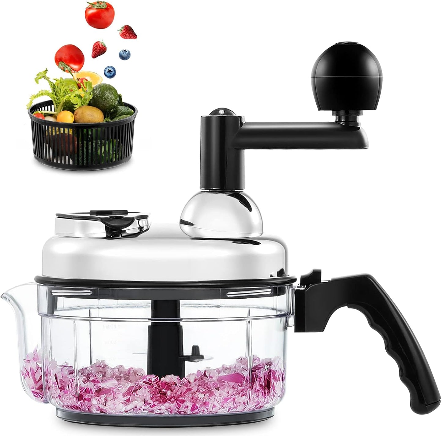 Geedel Hand Food Chopper, Vegetable Quick Chopper Manual Food Processor, Easy To Clean Food Dicer Mincer Mixer Blender, Rotary Onion Cutter for Garlic, Salad, Salsa, Nuts, Meat, Fruit, Ice, etc