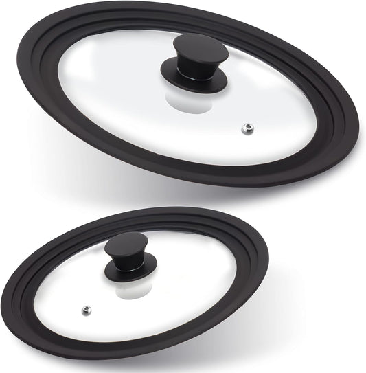 Anaeat Silicone Universal Lid for Pots, Pans and Skillets - Tempered Glass Covered with Heat Resistant Silicone Rim Fits All 7" to 12" Diameter Cookware -Easy to Use Replacement Frying Pan Cover
