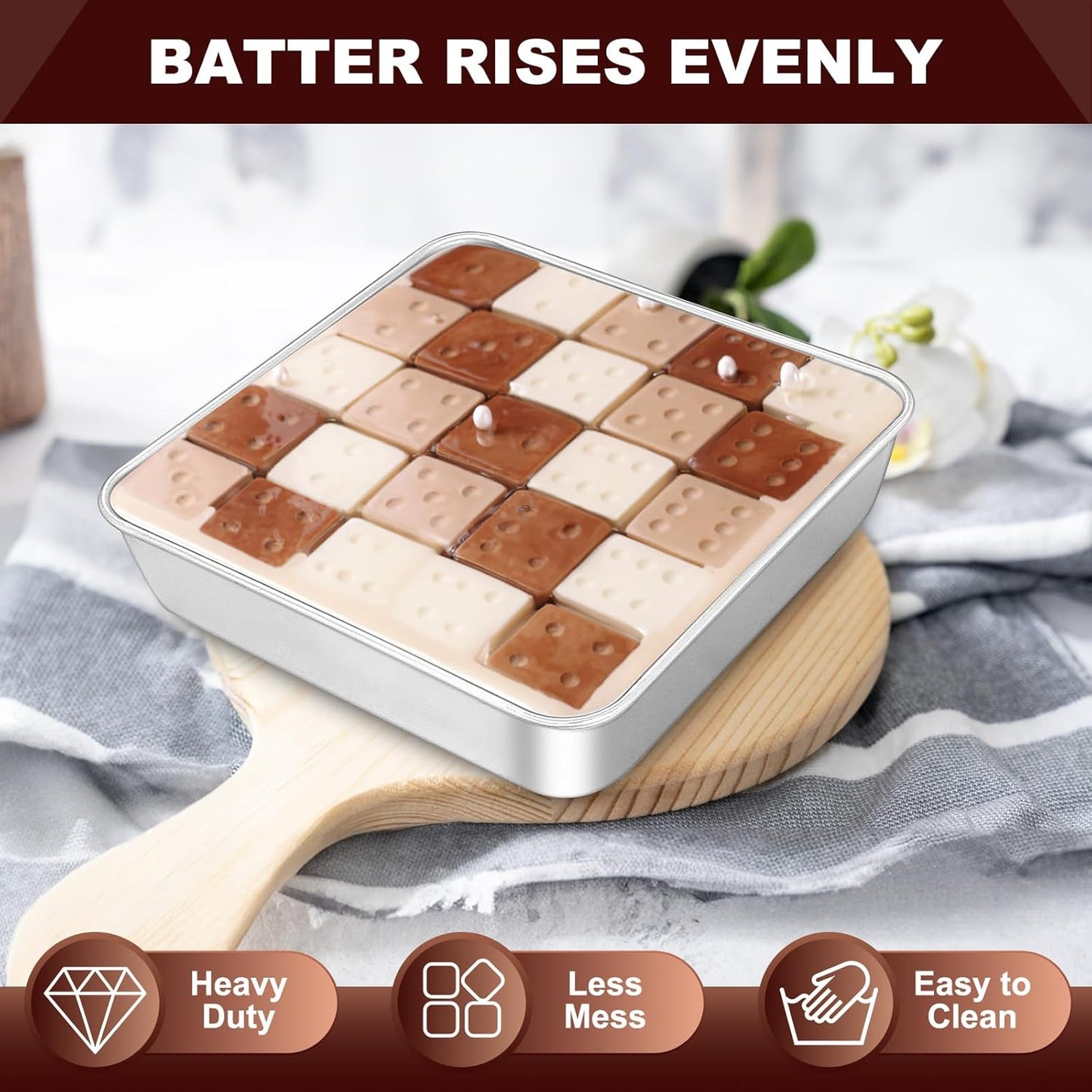 EWFEN 8 x 8 Inch Square Cake Pan, Stainless Steel Baking Pan for Lasagna Brownies Casseroles, Square Bakeware for Oven Cooking, Non-Toxic & Rust-resistant, Dishwasher Safe, 2 Pack